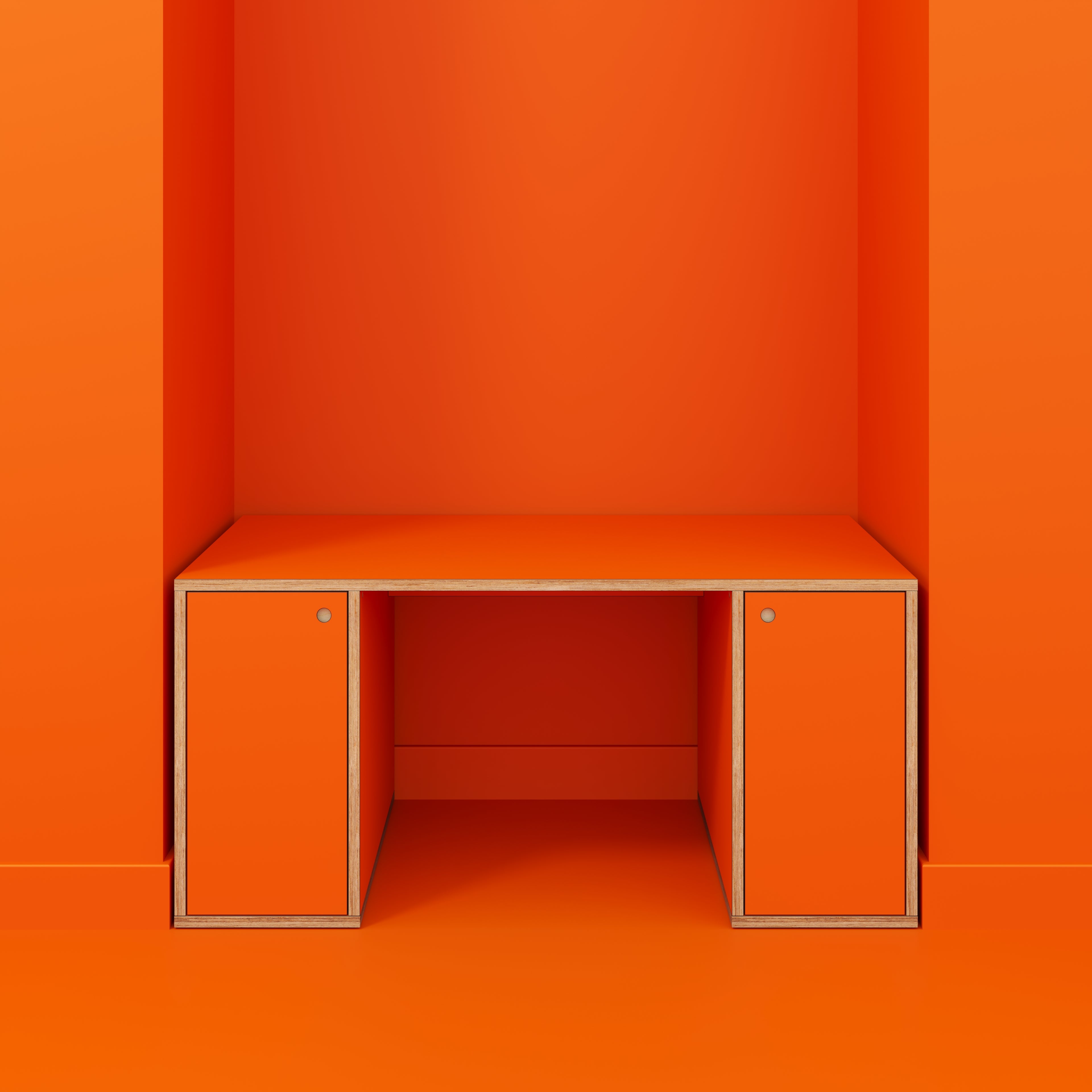 Plywood Desk with Storage Type 2 - Doors - Formica Levante Orange - 1600(w) x 800(d) x 750(h)