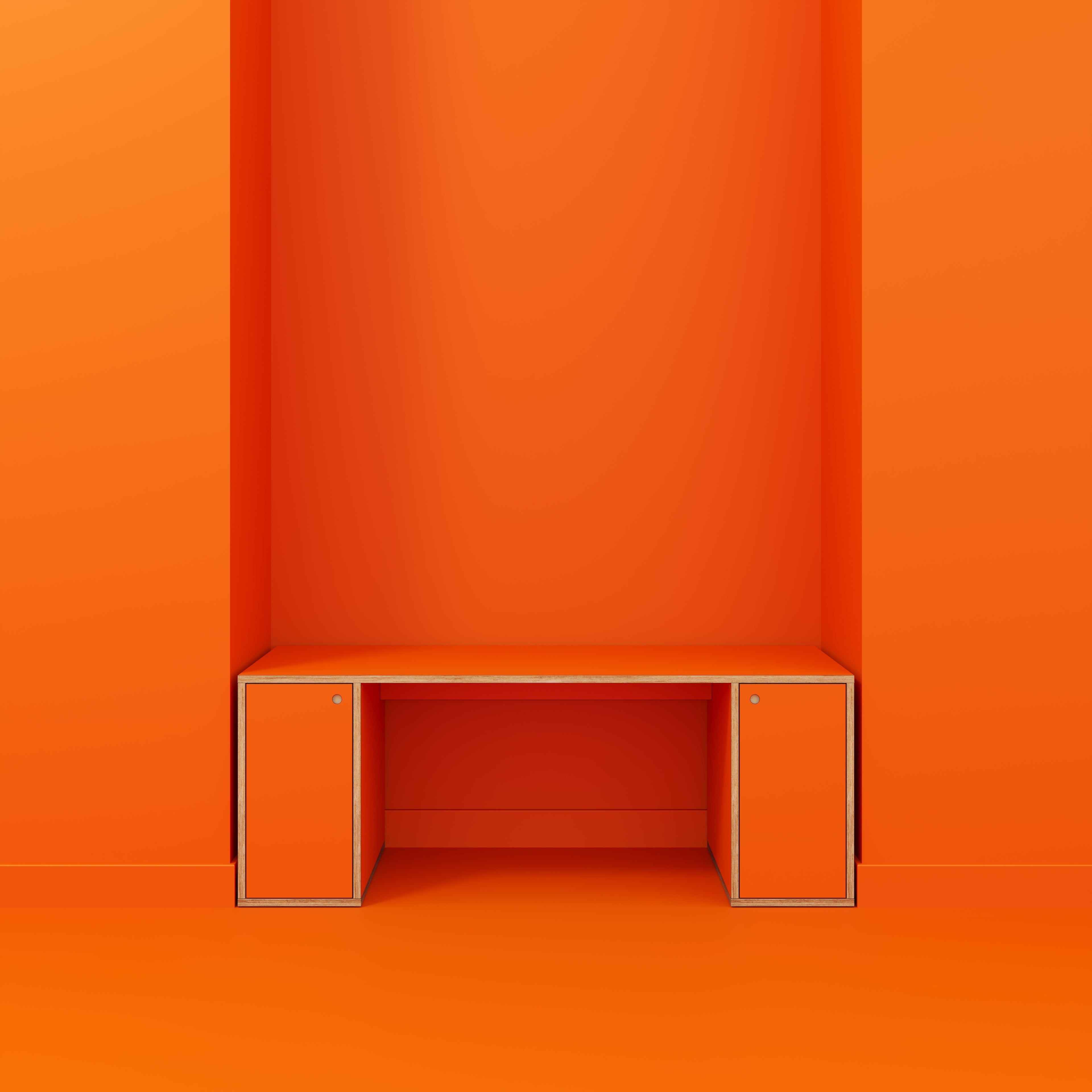 Plywood Desk with Storage Type 2 - Doors - Formica Levante Orange - 2000(w) x 800(d) x 750(h)