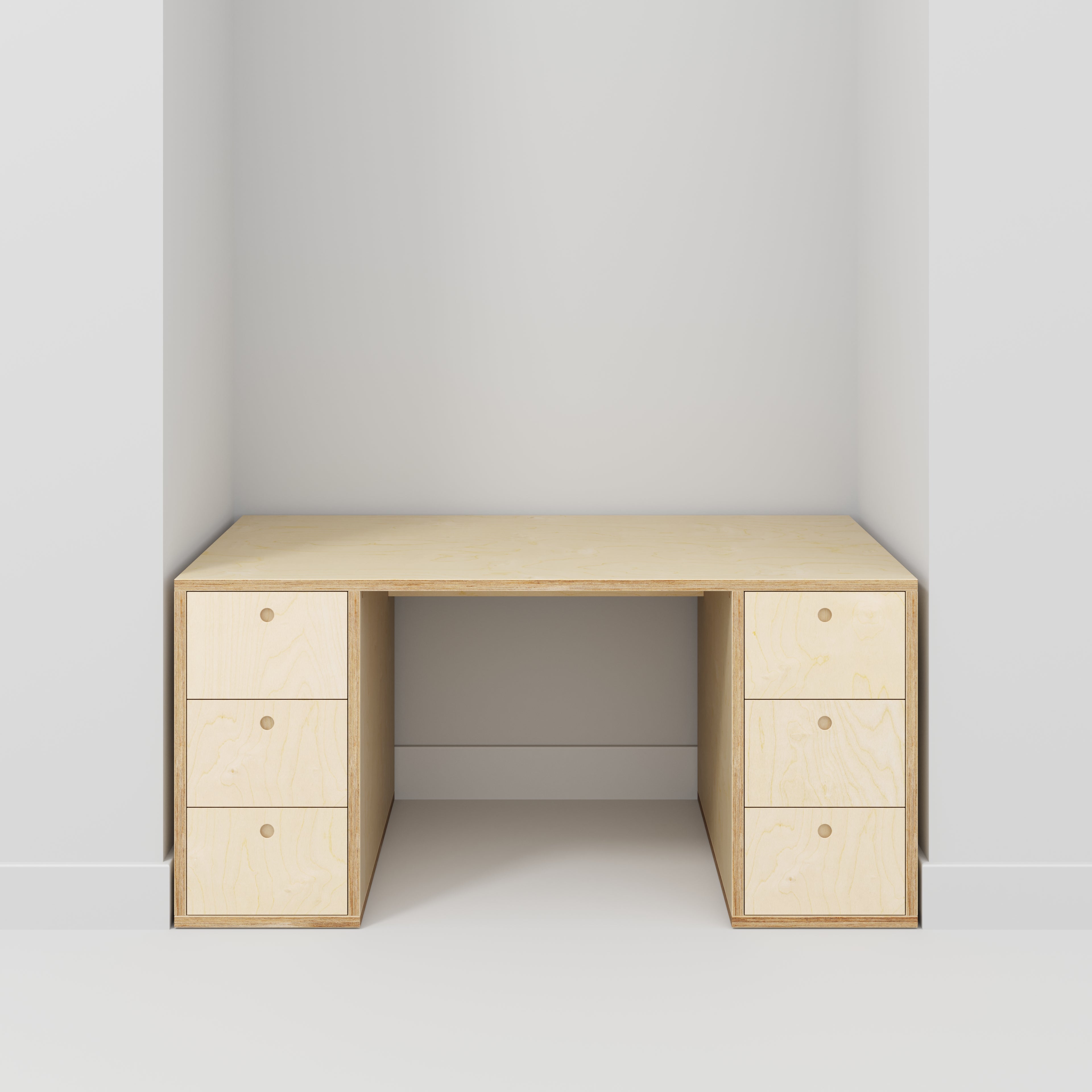 Plywood Desk with Storage Type 2 - Drawers - Plywood Birch - 1600(w) x 800(d) x 750(h)