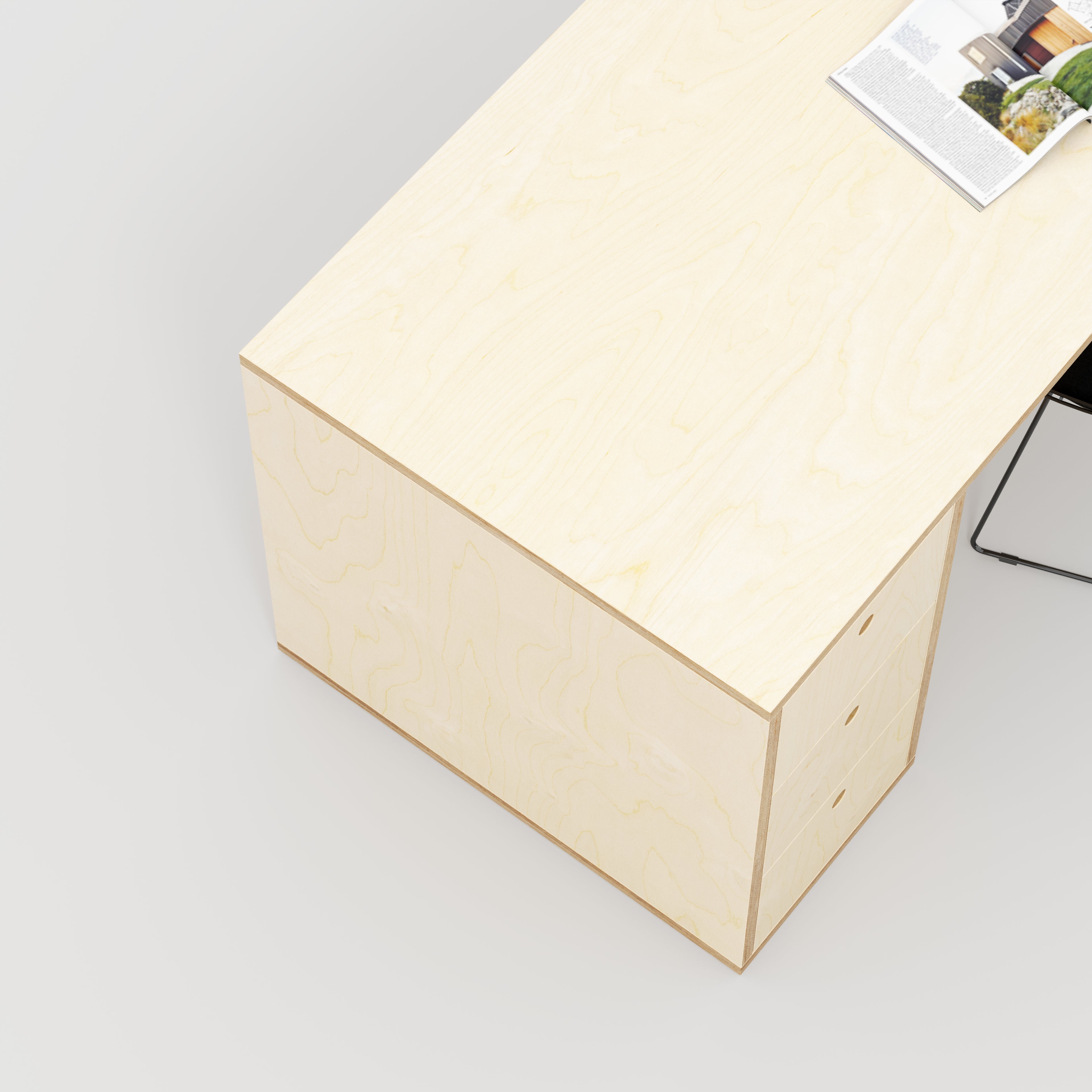 Plywood Desk with Storage Type 2 - Drawers - Plywood Birch - 1600(w) x 800(d) x 750(h)