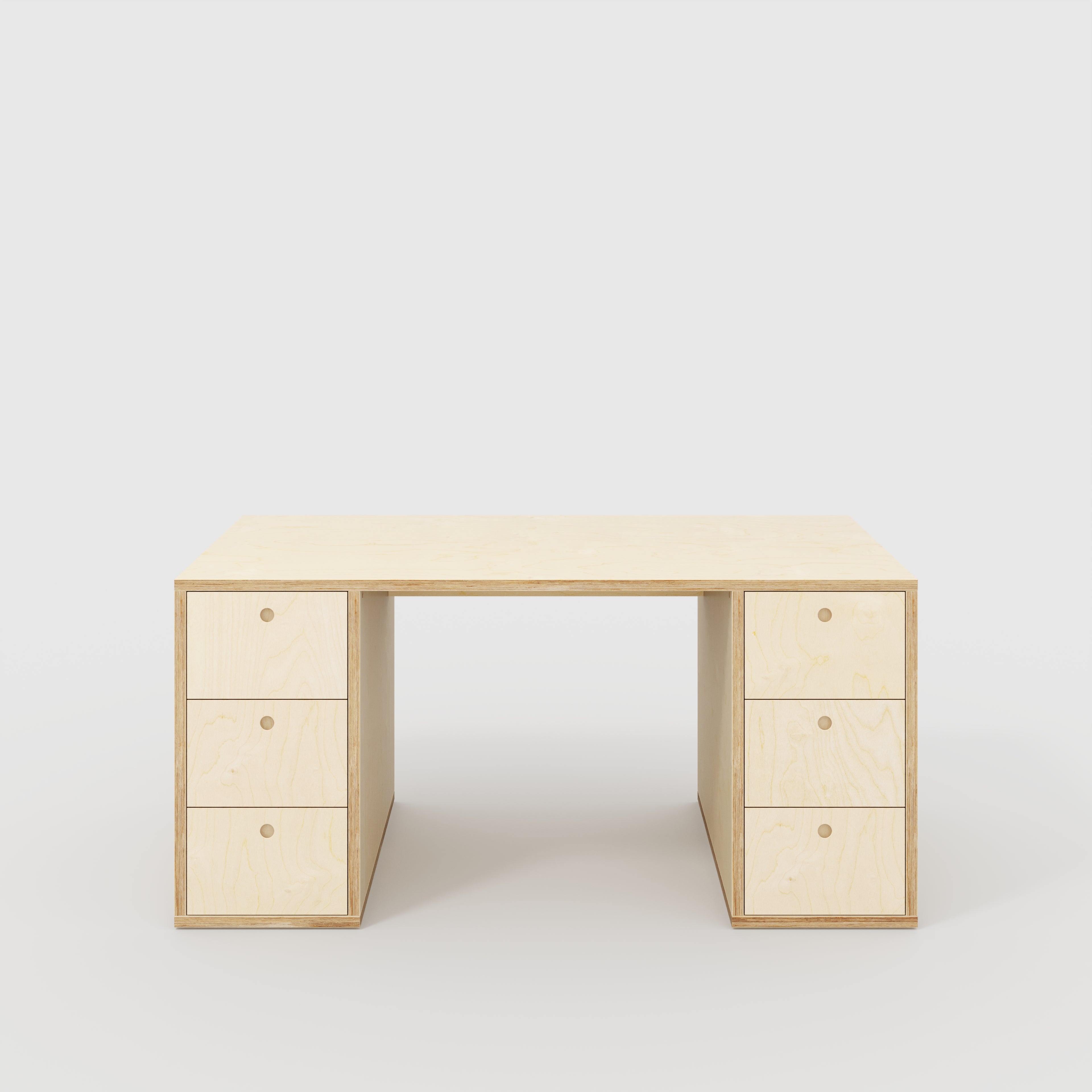 Plywood Desk with Storage Type 2 - Drawers - Plywood Birch - 1600(w) x 800(d) x 750(h)