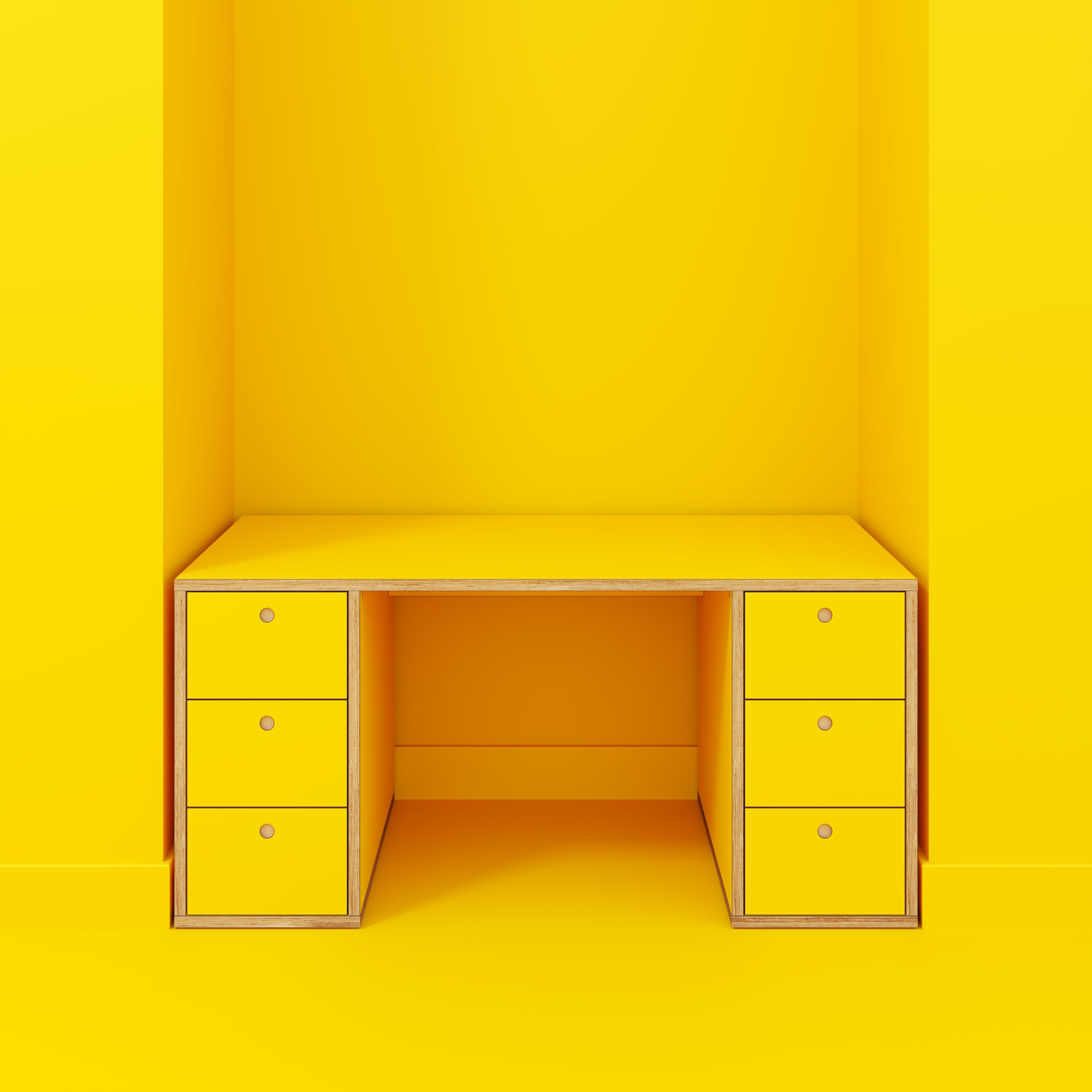 Plywood Desk with Storage Type 2 - Drawers - Formica Chrome Yellow - 1600(w) x 800(d) x 750(h)