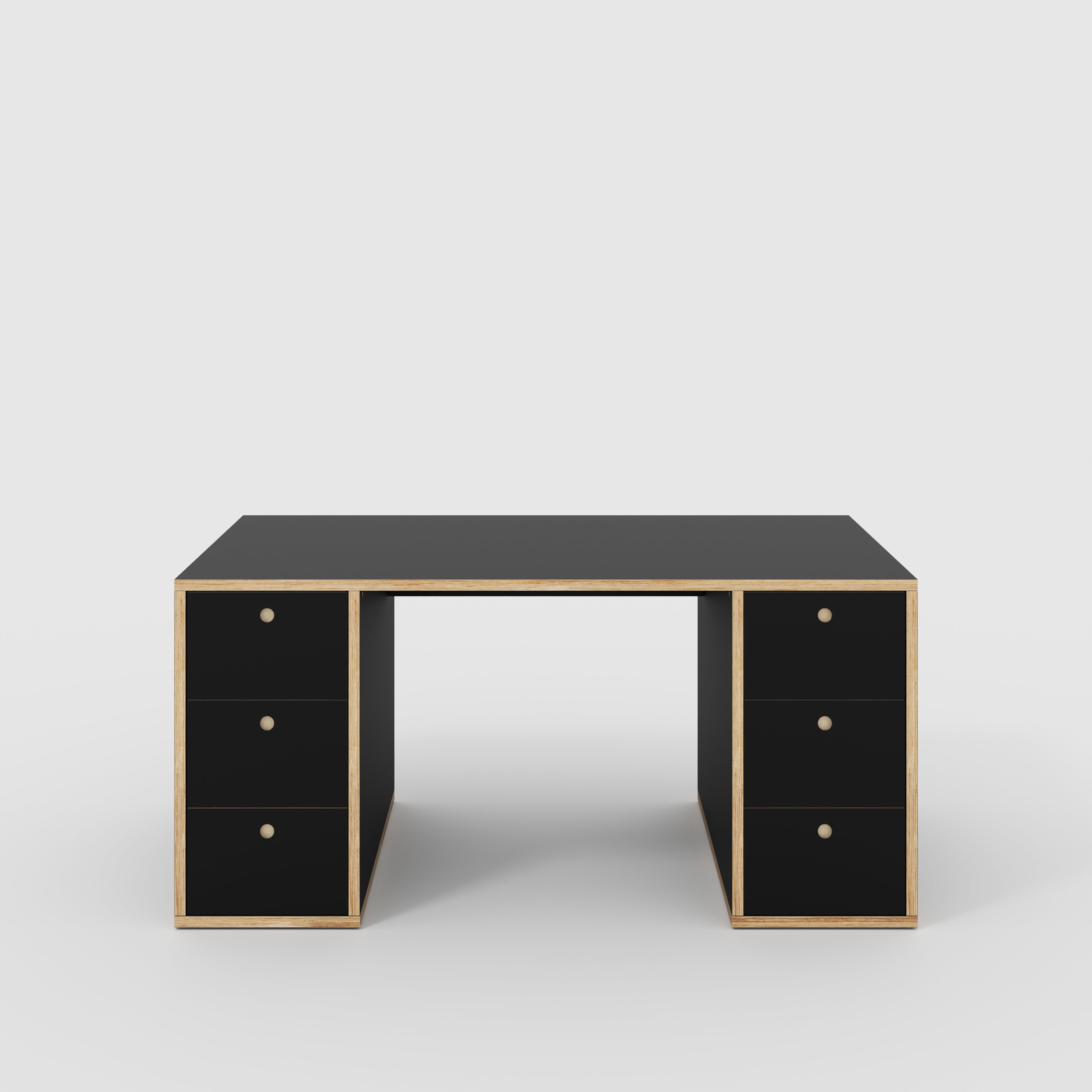 Plywood Desk with Storage Type 2 - Drawers - Formica Diamond Black - 1600(w) x 800(d) x 750(h)