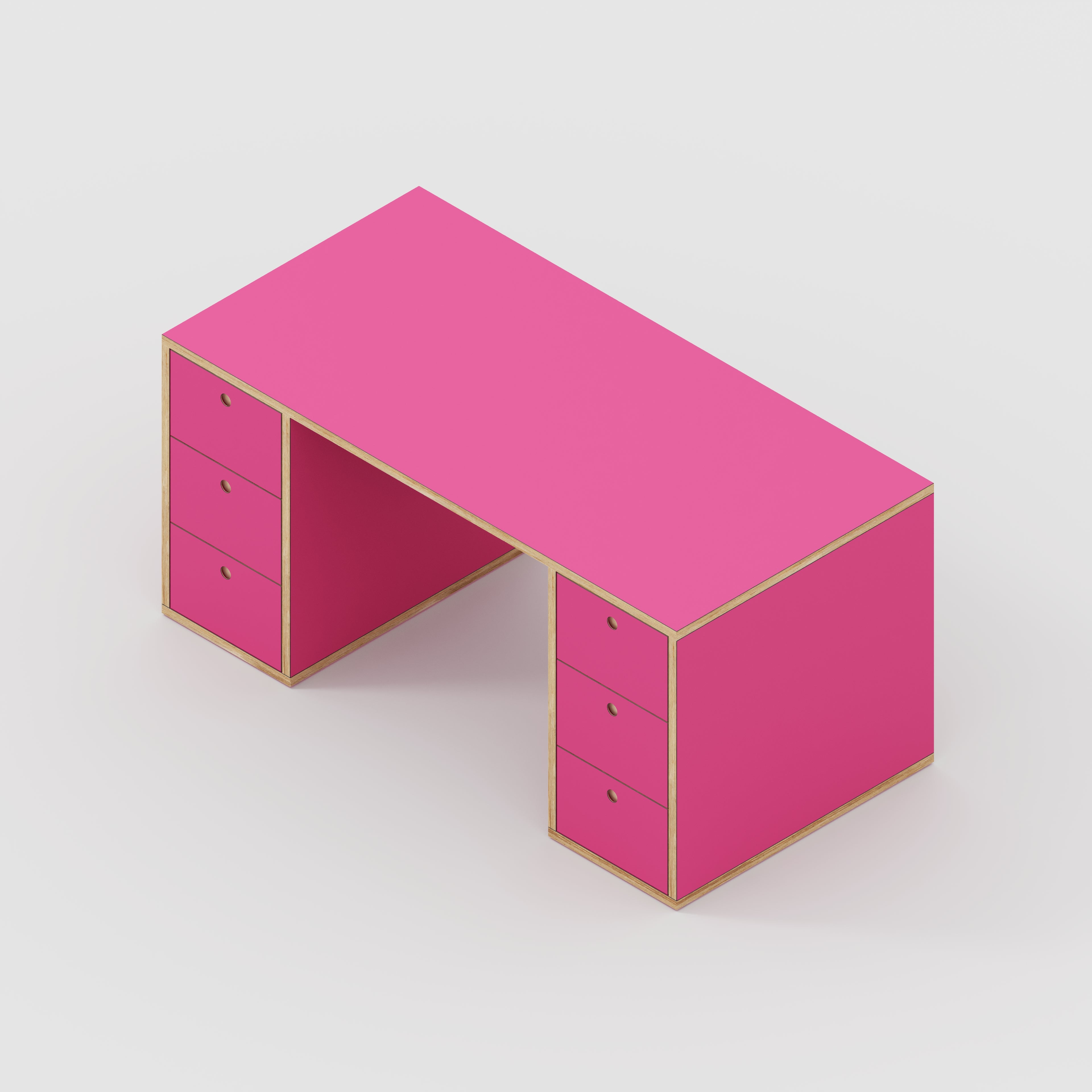 Plywood Desk with Storage Type 2 - Drawers - Formica Juicy Pink - 1600(w) x 800(d) x 750(h)