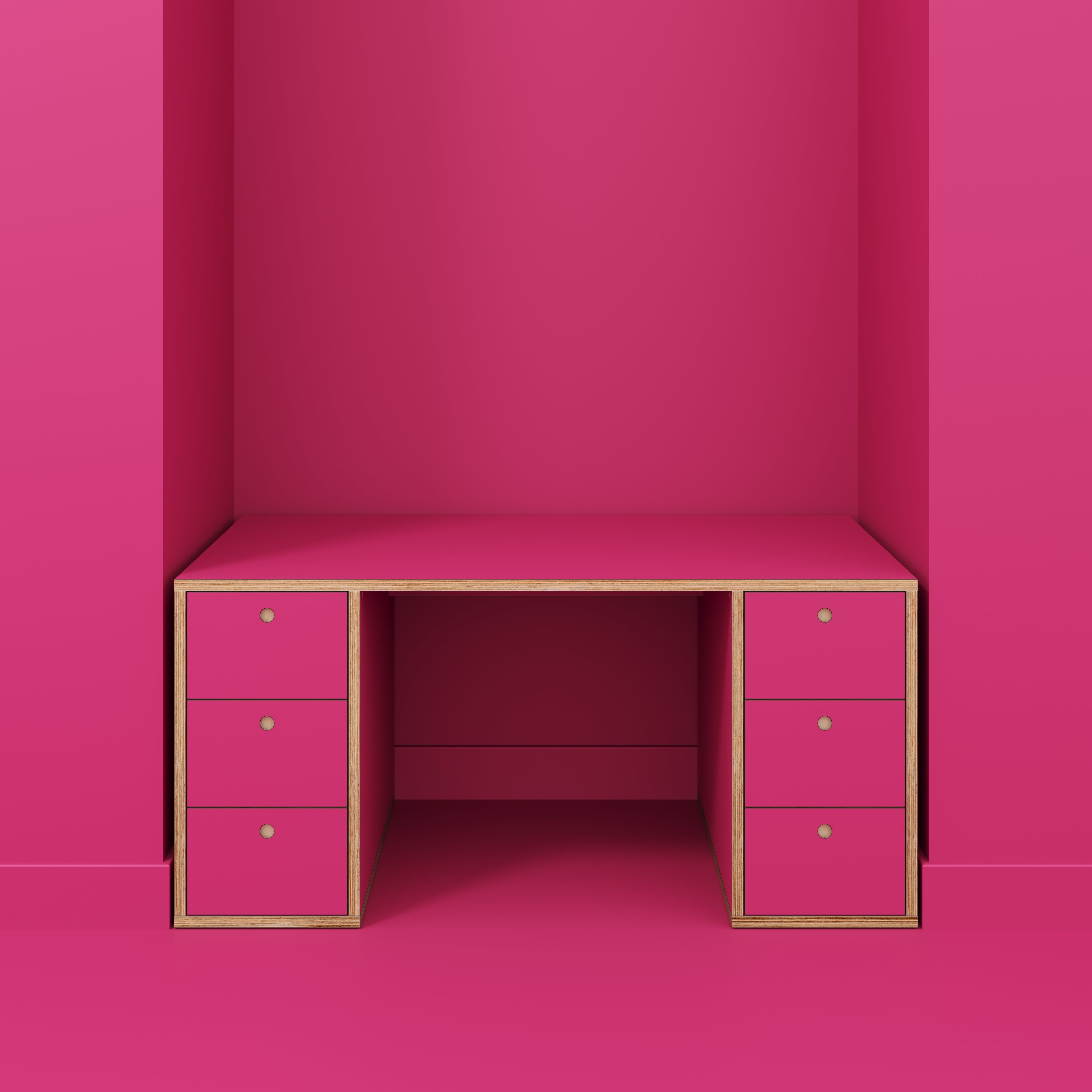 Plywood Desk with Storage Type 2 - Drawers - Formica Juicy Pink - 1600(w) x 800(d) x 750(h)