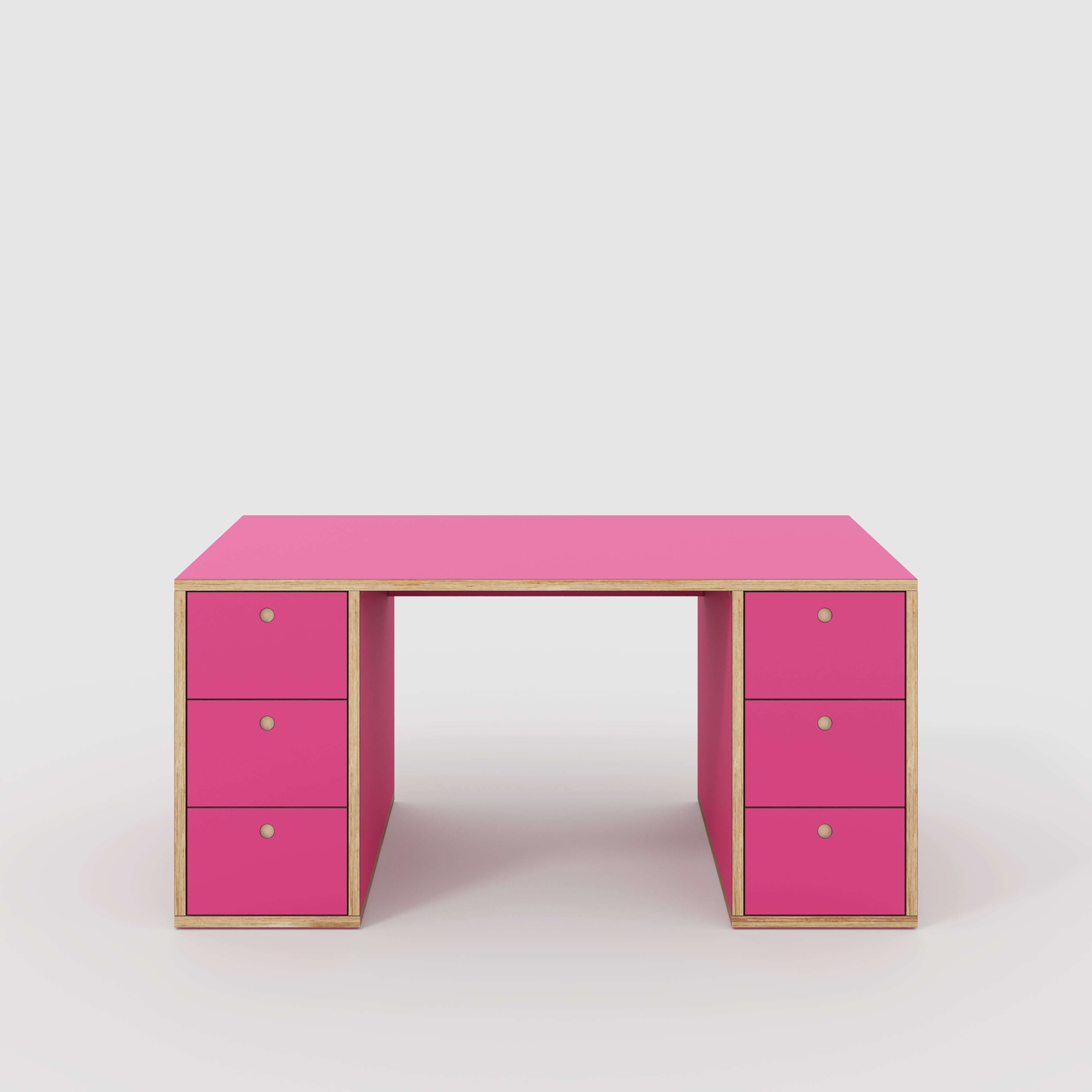 Plywood Desk with Storage Type 2 - Drawers - Formica Juicy Pink - 1600(w) x 800(d) x 750(h)