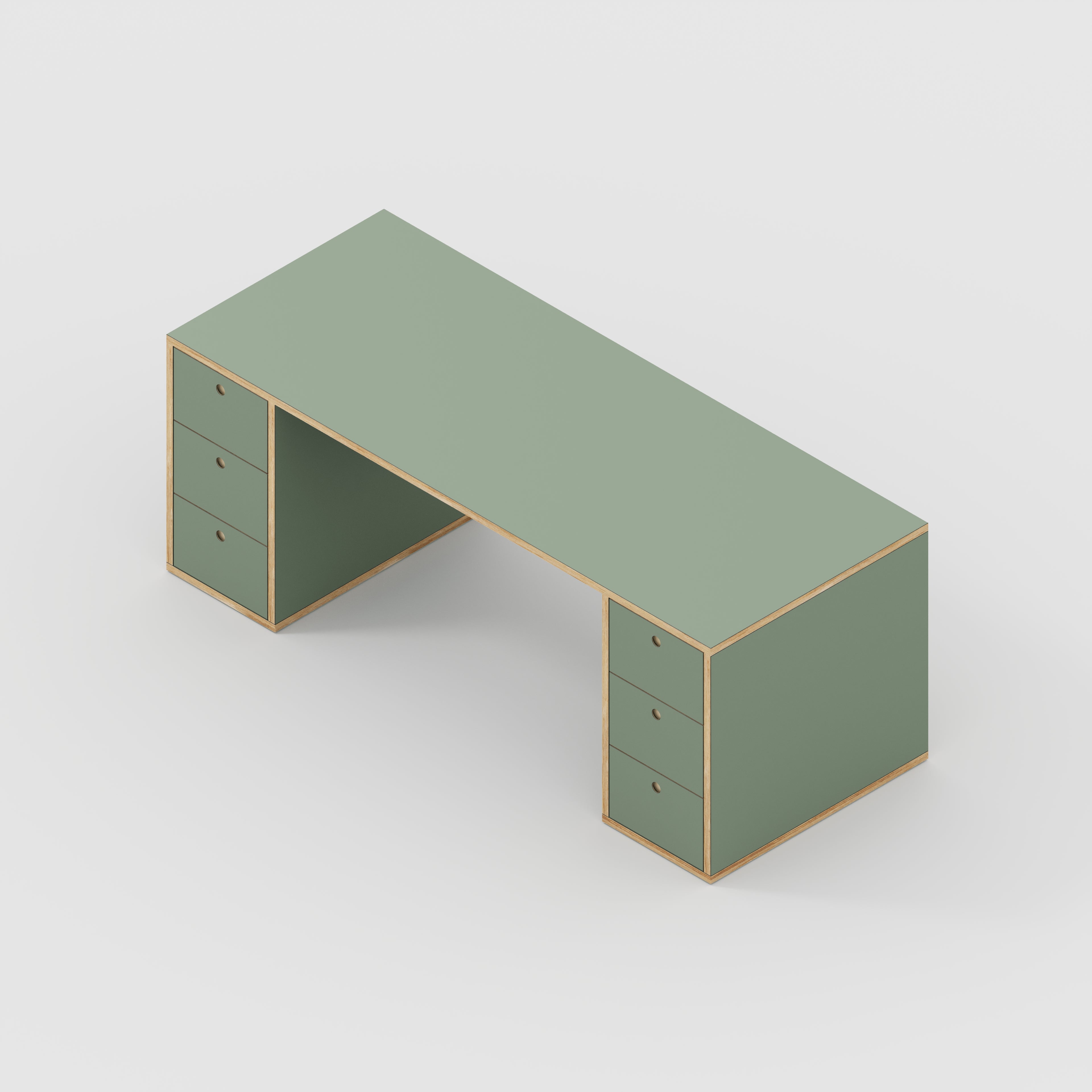 Plywood Desk with Storage Type 2 - Drawers - Formica Green Slate - 2000(w) x 800(d) x 750(h)