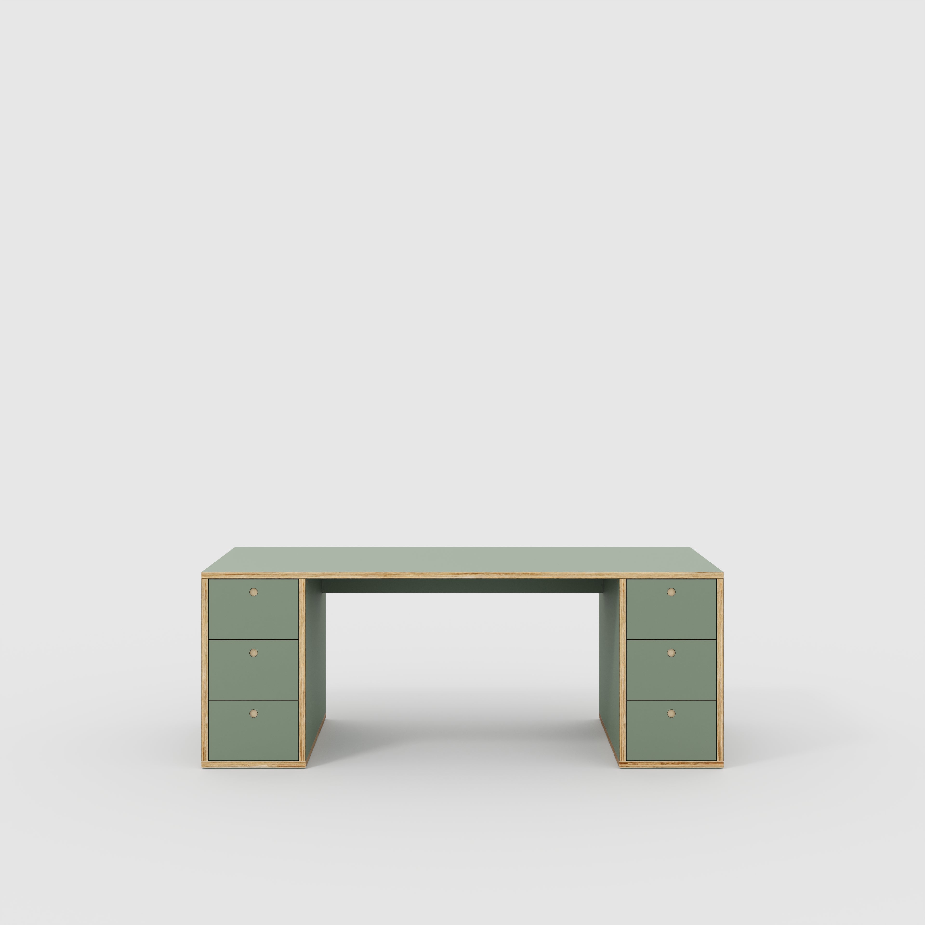 Plywood Desk with Storage Type 2 - Drawers - Formica Green Slate - 2000(w) x 800(d) x 750(h)