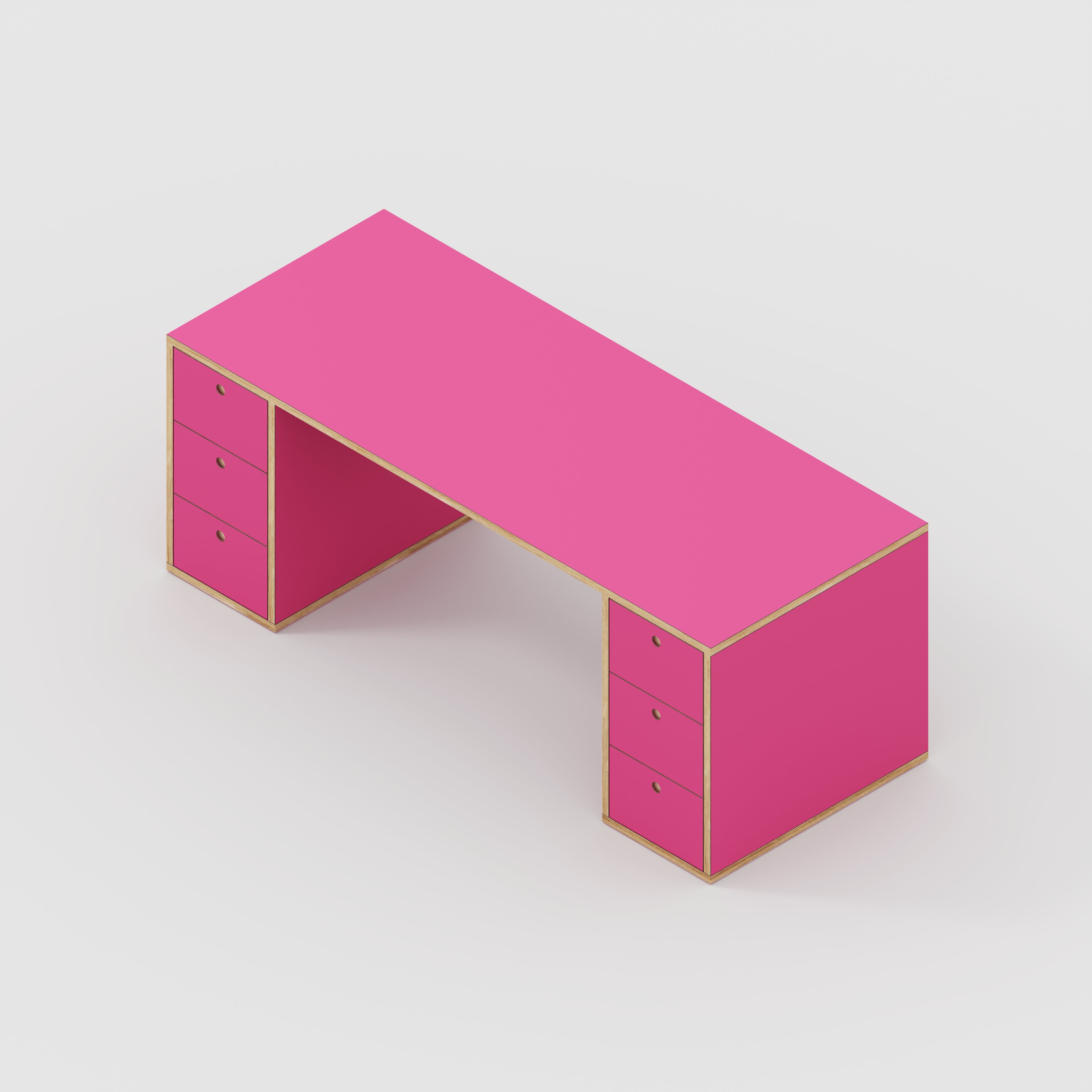 Plywood Desk with Storage Type 2 - Drawers - Formica Juicy Pink - 2000(w) x 800(d) x 750(h)