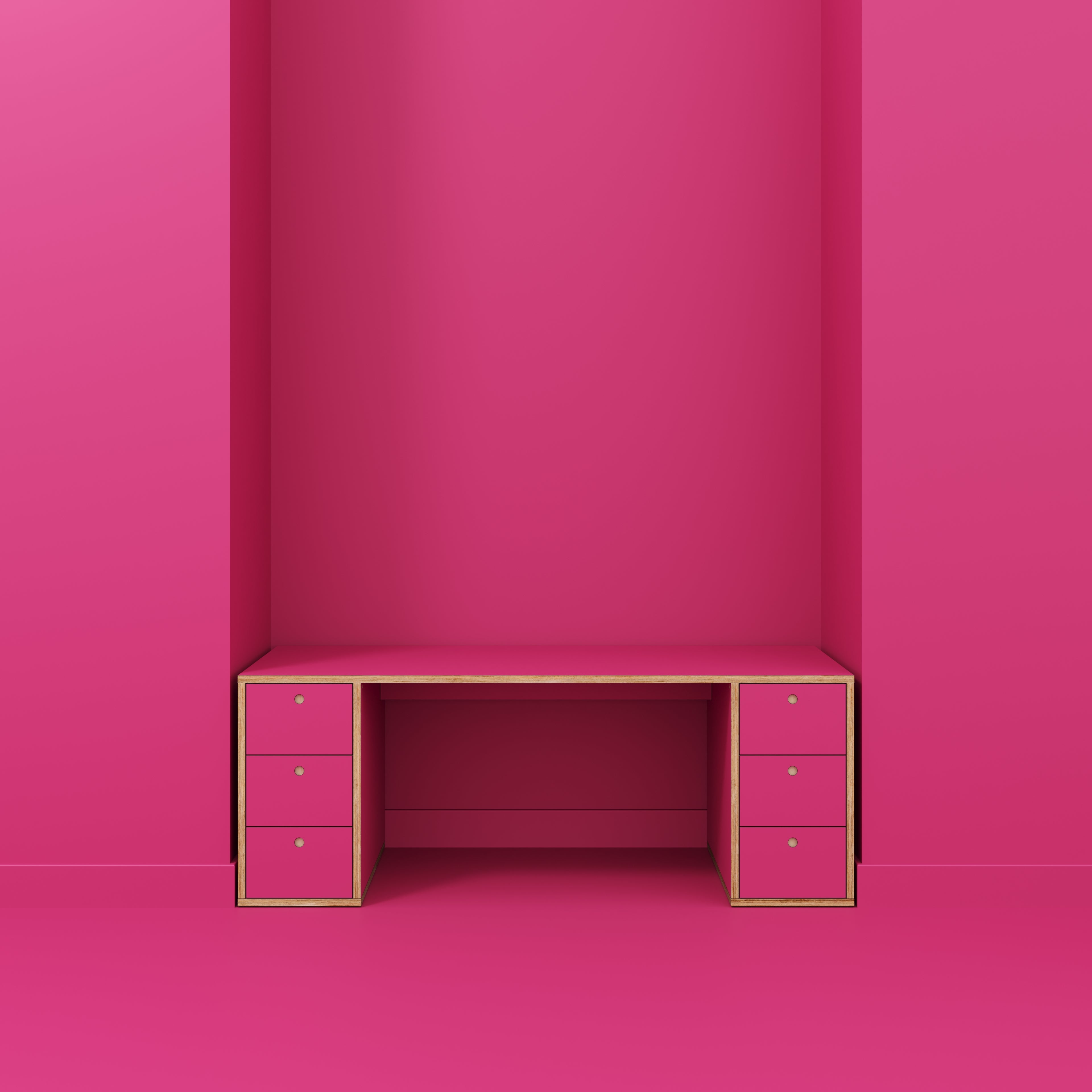 Plywood Desk with Storage Type 2 - Drawers - Formica Juicy Pink - 2000(w) x 800(d) x 750(h)