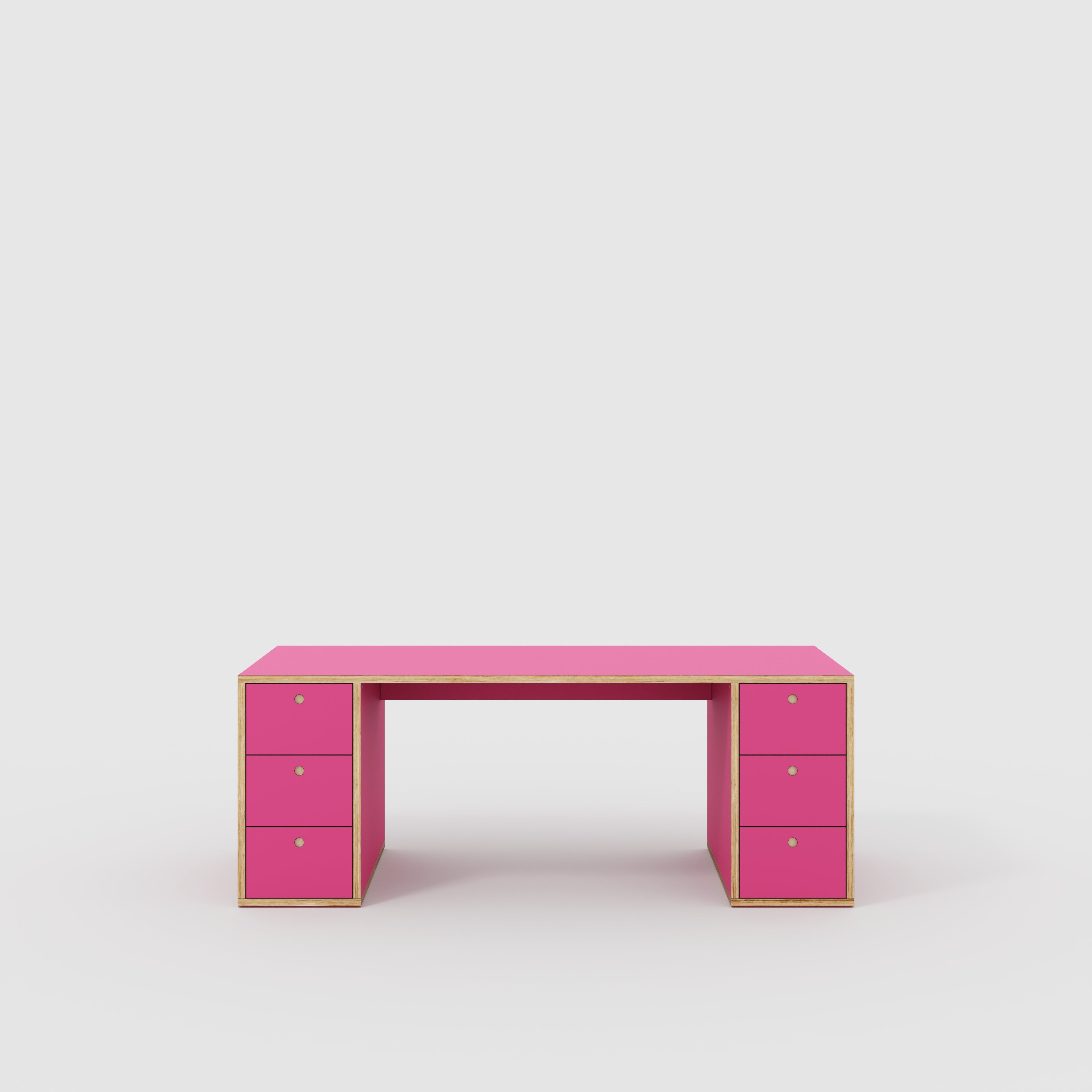 Plywood Desk with Storage Type 2 - Drawers - Formica Juicy Pink - 2000(w) x 800(d) x 750(h)