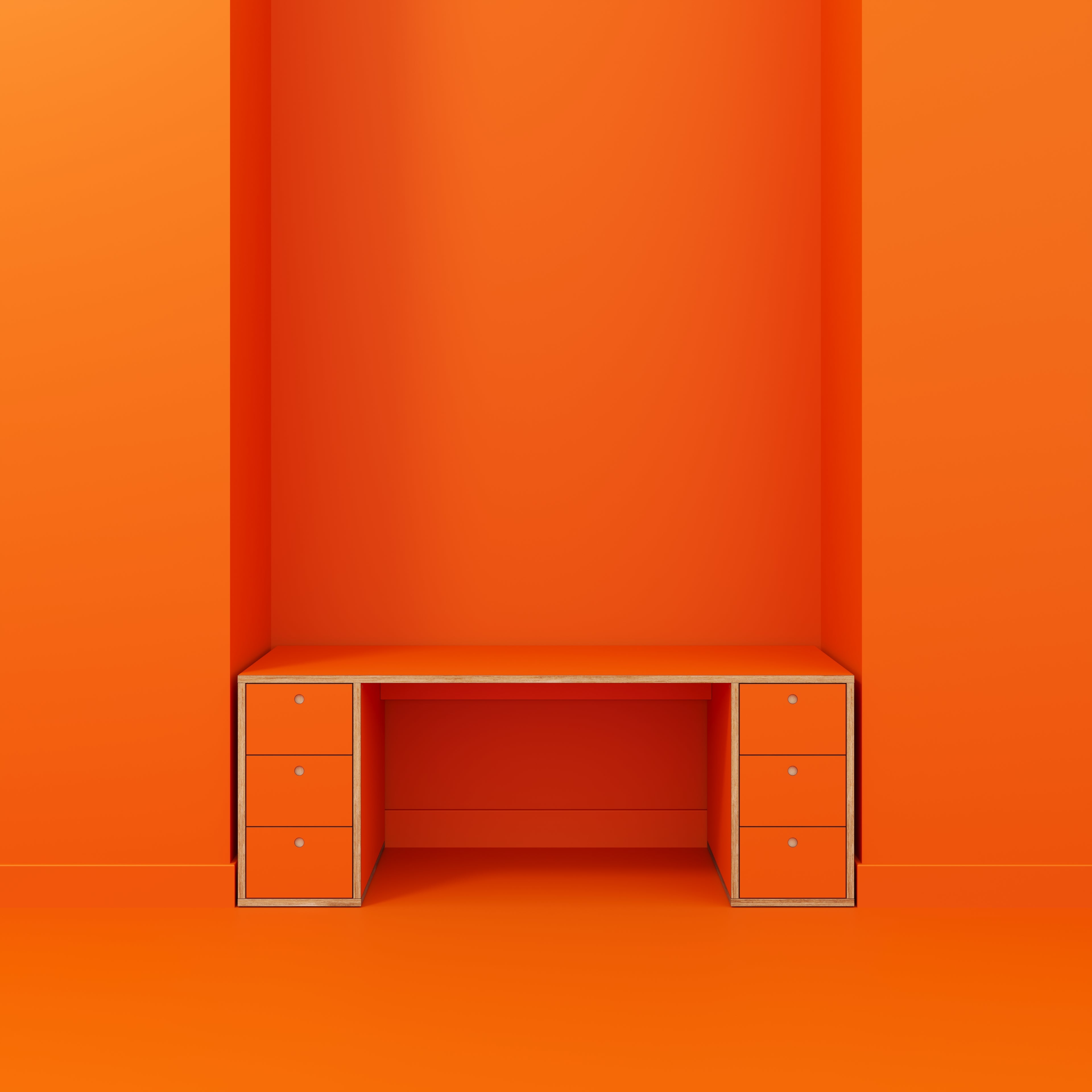 Plywood Desk with Storage Type 2 - Drawers - Formica Levante Orange - 2000(w) x 800(d) x 750(h)