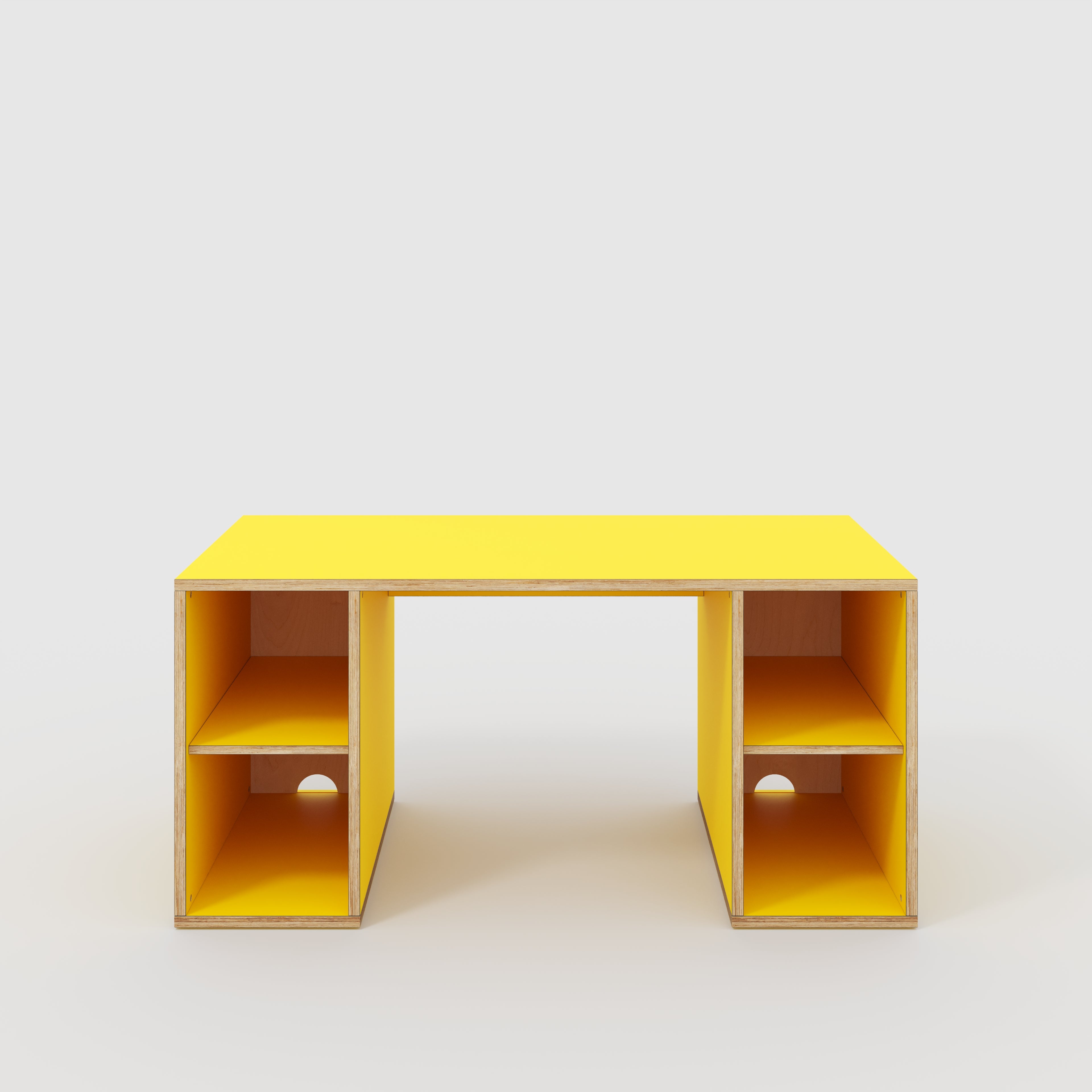 Plywood Desk with Storage Type 2 - Open Shelves - Formica Chrome Yellow - 1600(w) x 800(d) x 750(h)