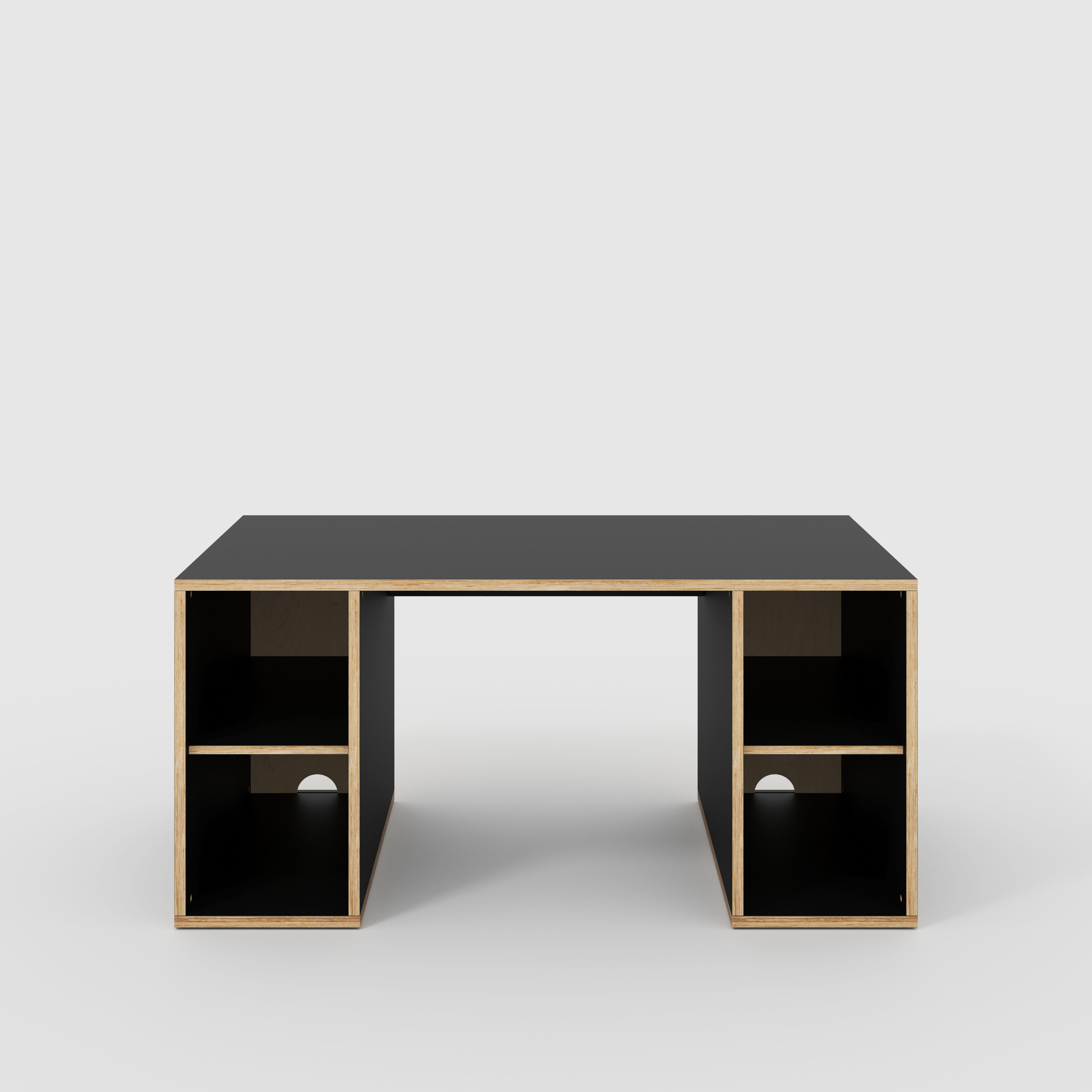 Plywood Desk with Storage Type 2 - Open Shelves - Formica Diamond Black - 1600(w) x 800(d) x 750(h)