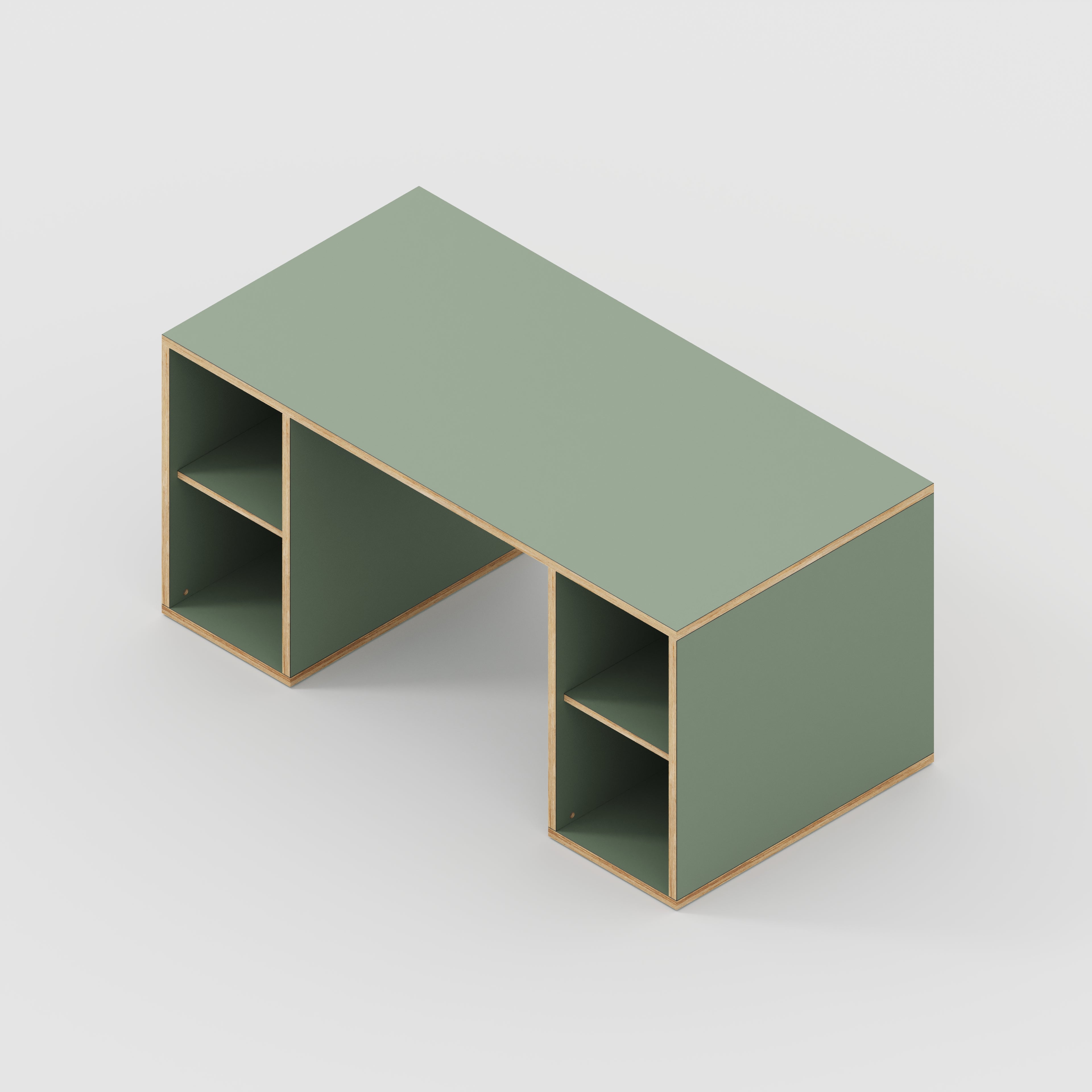 Plywood Desk with Storage Type 2 - Open Shelves - Formica Green Slate - 1600(w) x 800(d) x 750(h)