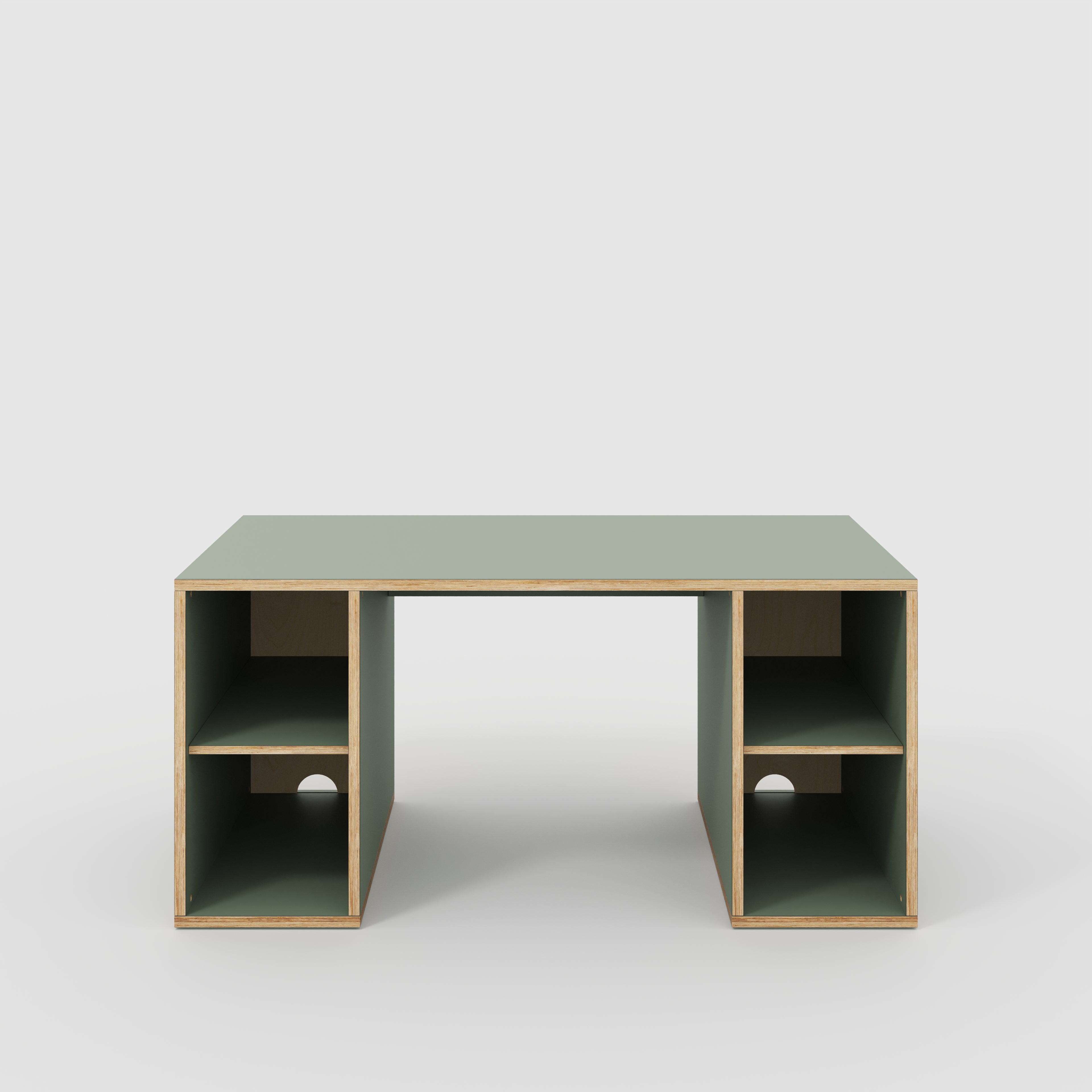 Plywood Desk with Storage Type 2 - Open Shelves - Formica Green Slate - 1600(w) x 800(d) x 750(h)