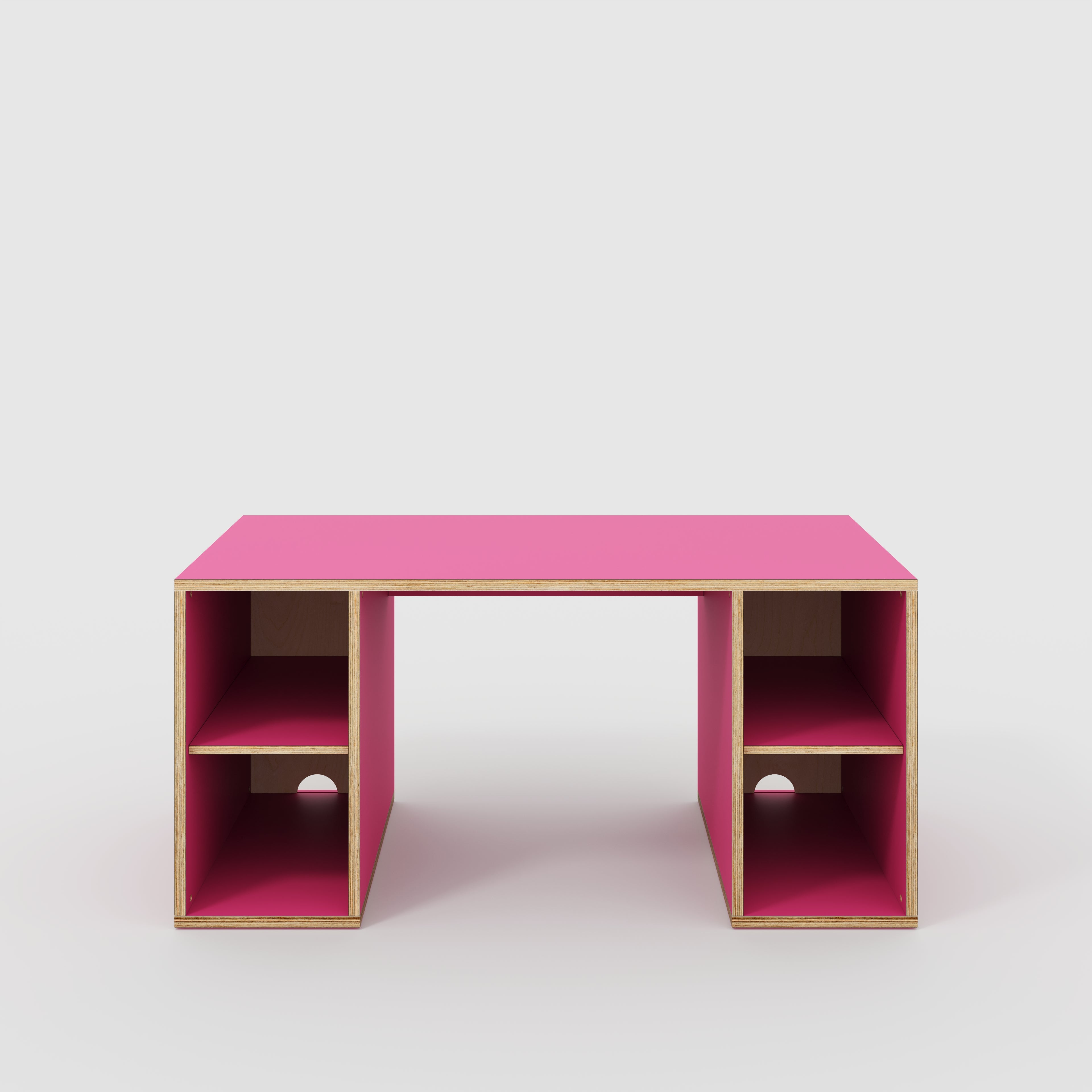 Plywood Desk with Storage Type 2 - Open Shelves - Formica Juicy Pink - 1600(w) x 800(d) x 750(h)