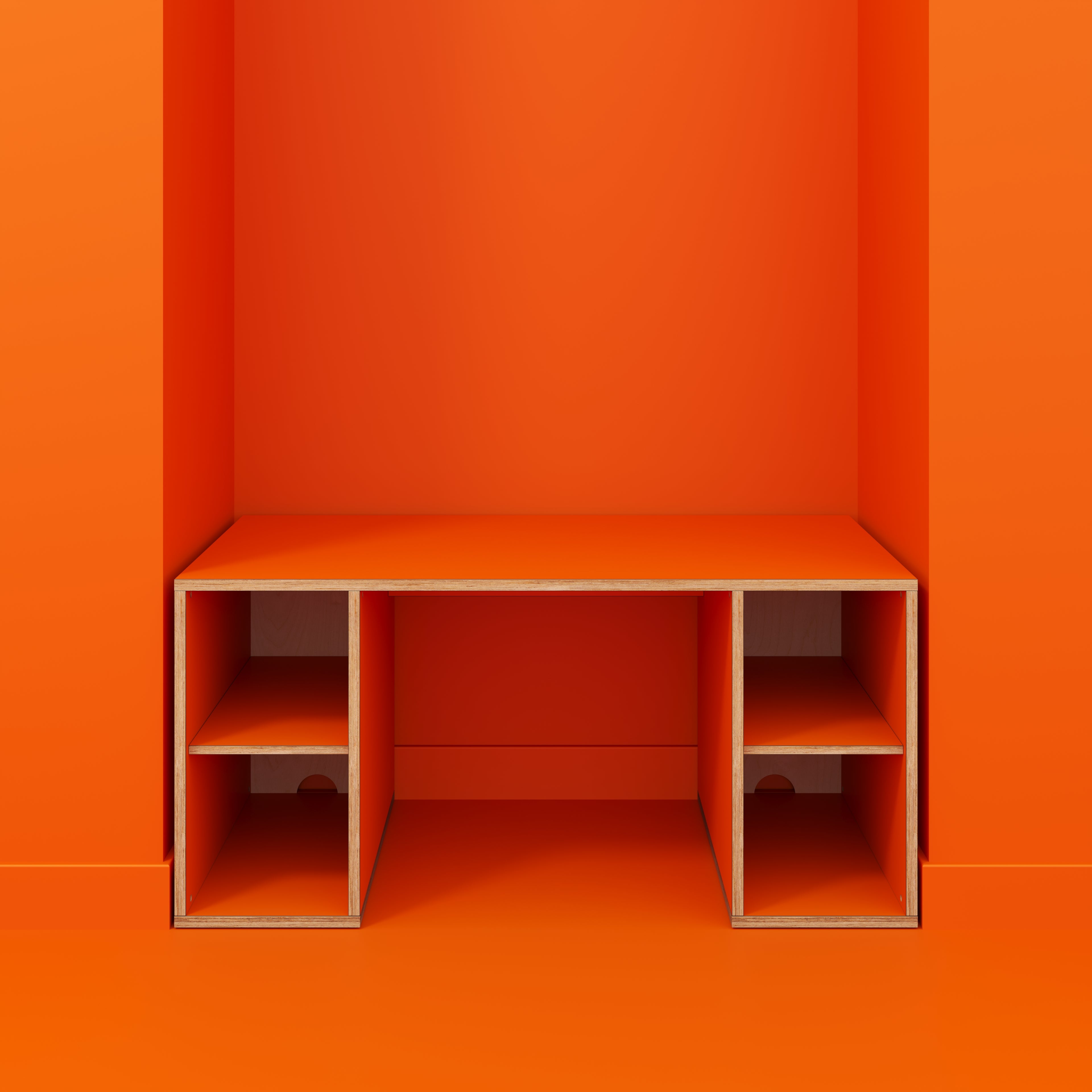 Plywood Desk with Storage Type 2 - Open Shelves - Formica Levante Orange - 1600(w) x 800(d) x 750(h)