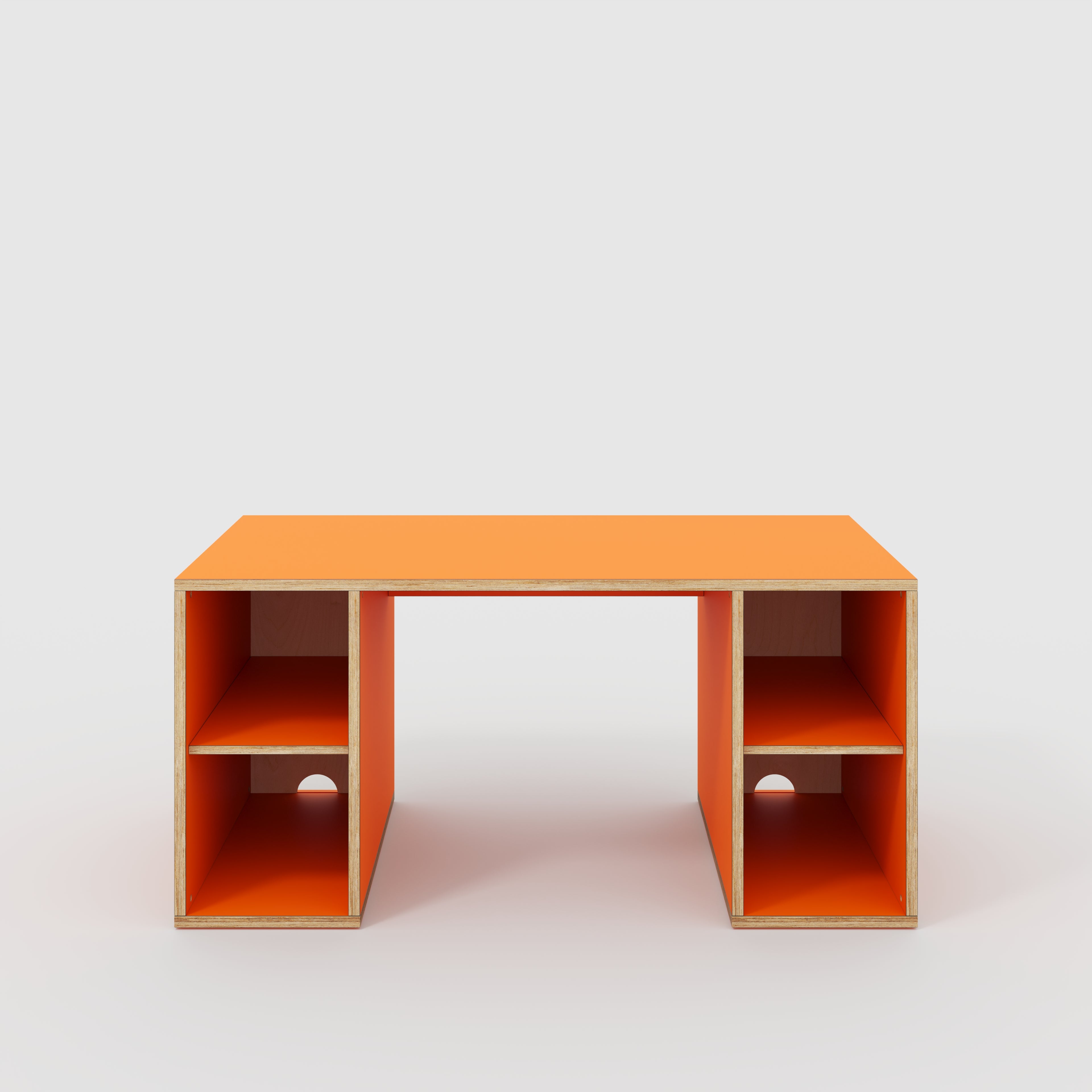 Plywood Desk with Storage Type 2 - Open Shelves - Formica Levante Orange - 1600(w) x 800(d) x 750(h)