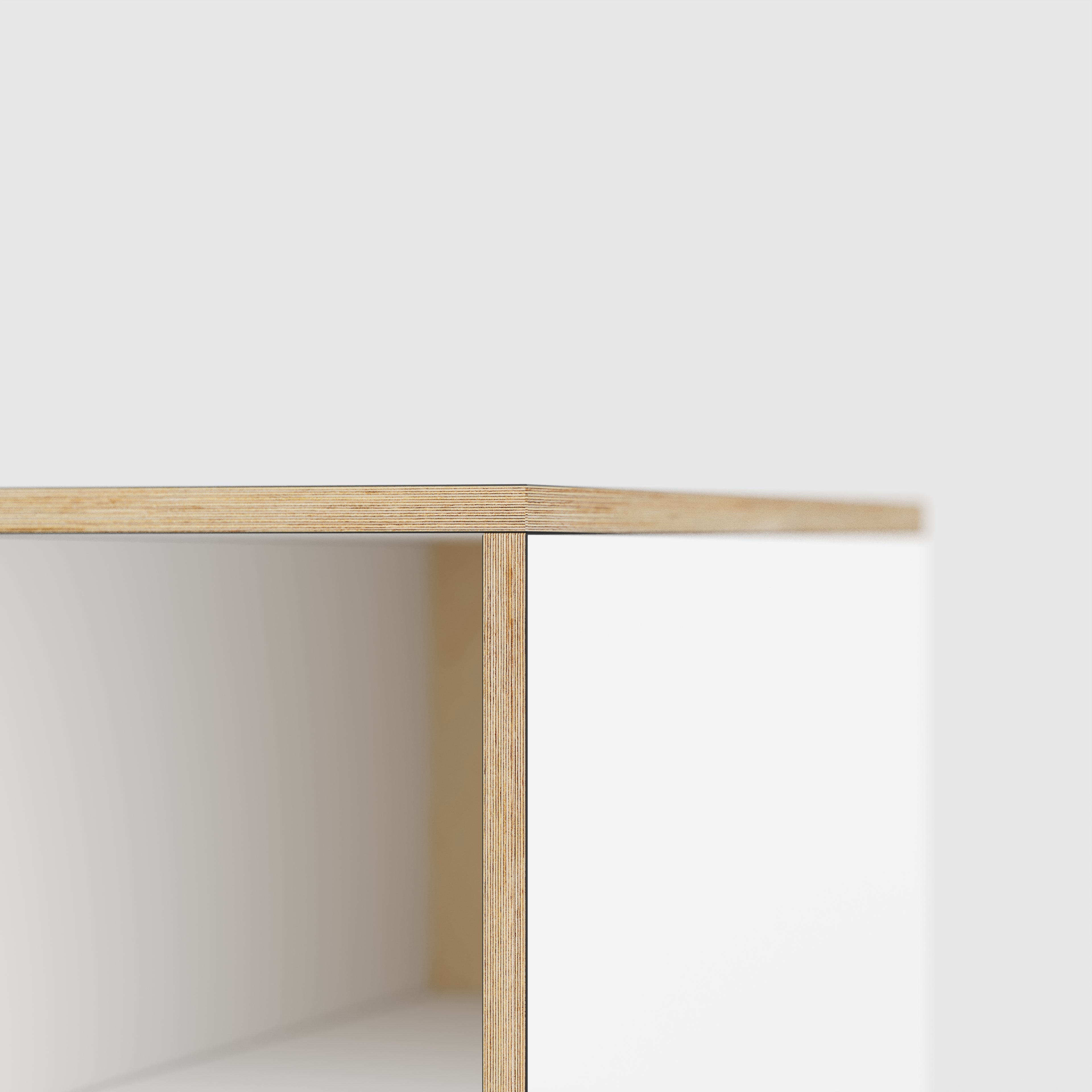 Plywood Desk with Storage Type 2 - Open Shelves - Formica White - 1600(w) x 800(d) x 750(h)