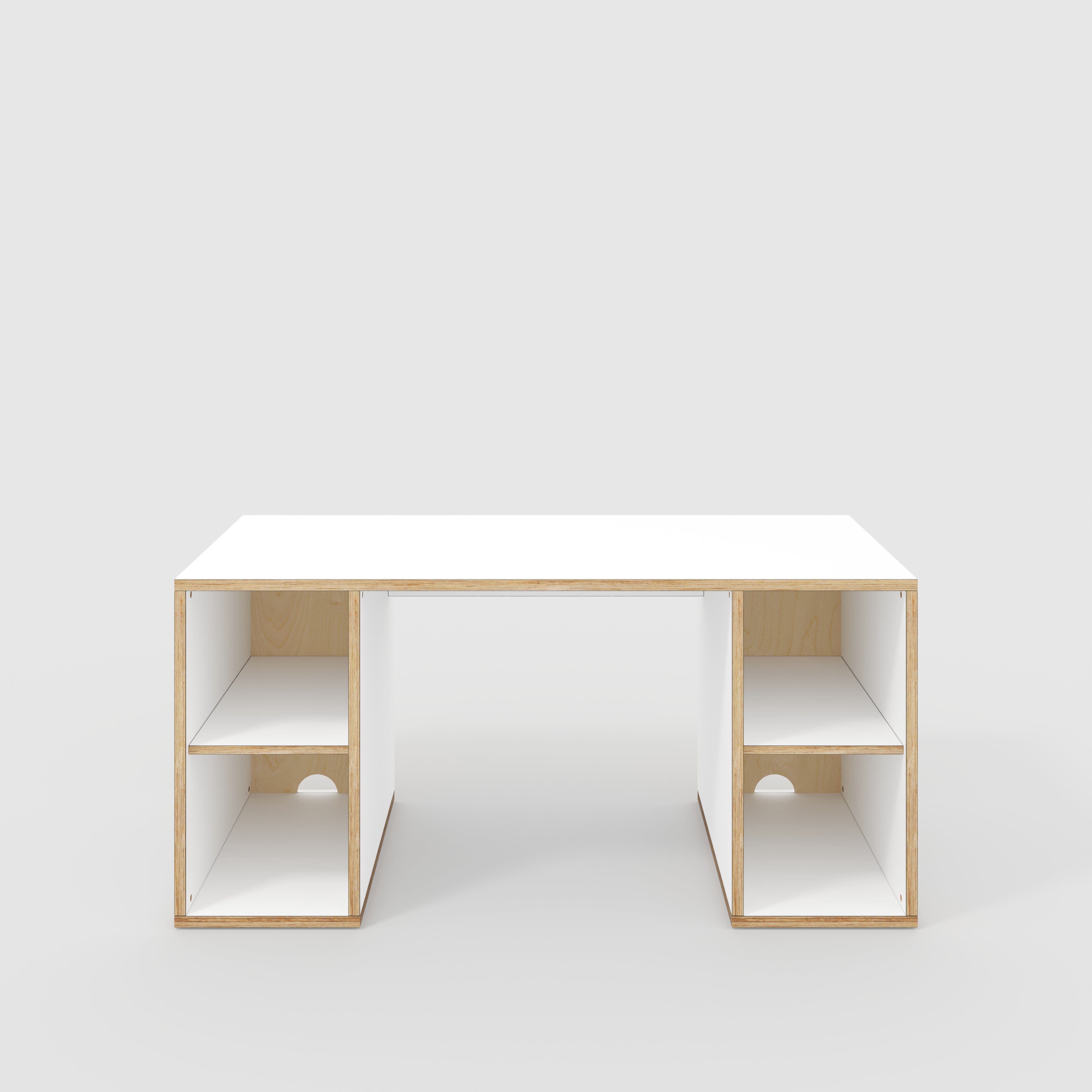 Plywood Desk with Storage Type 2 - Open Shelves - Formica White - 1600(w) x 800(d) x 750(h)