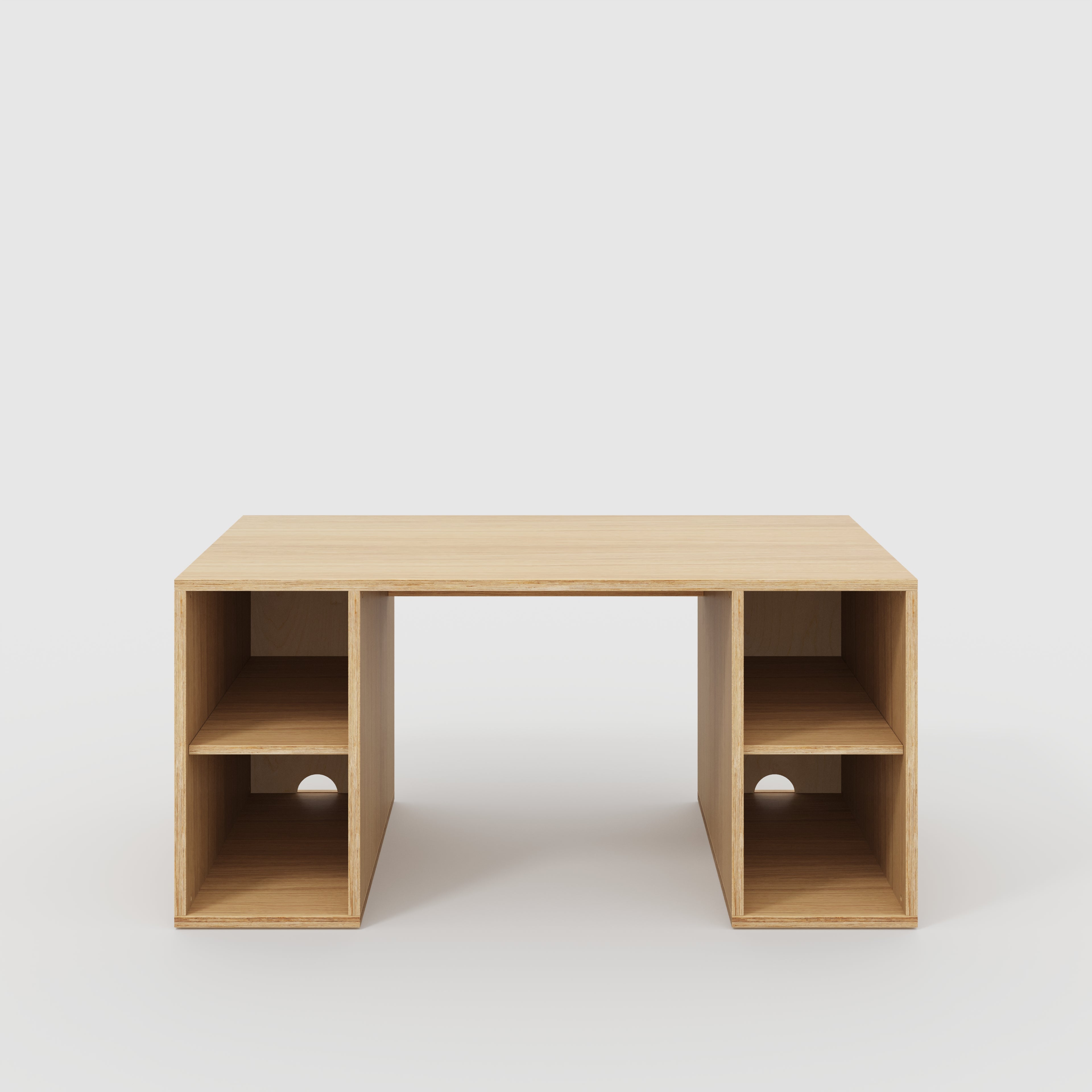 Plywood Desk with Storage Type 2 - Open Shelves - Plywood Oak - 1600(w) x 800(d) x 750(h)