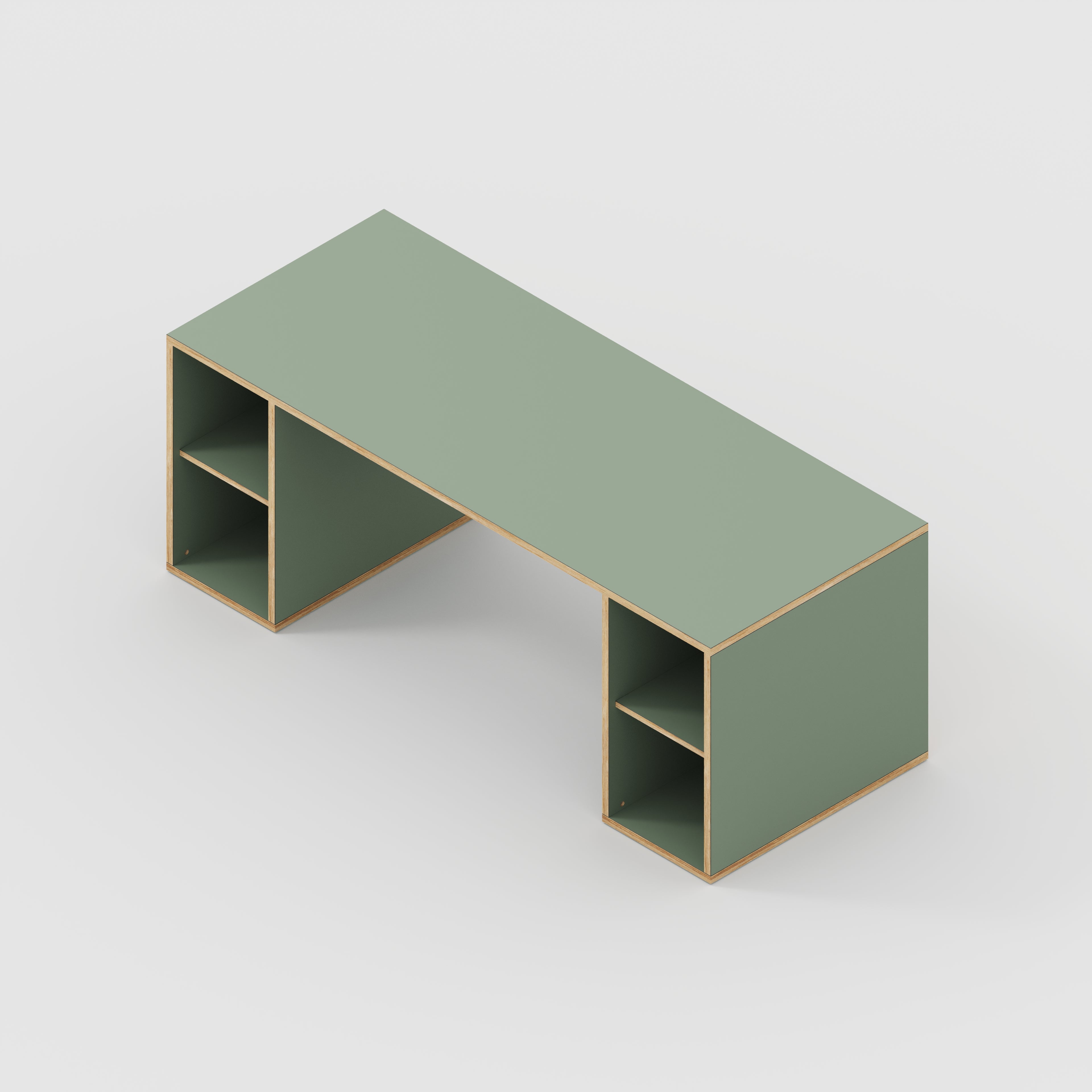 Plywood Desk with Storage Type 2 - Open Shelves - Formica Green Slate - 2000(w) x 800(d) x 750(h)