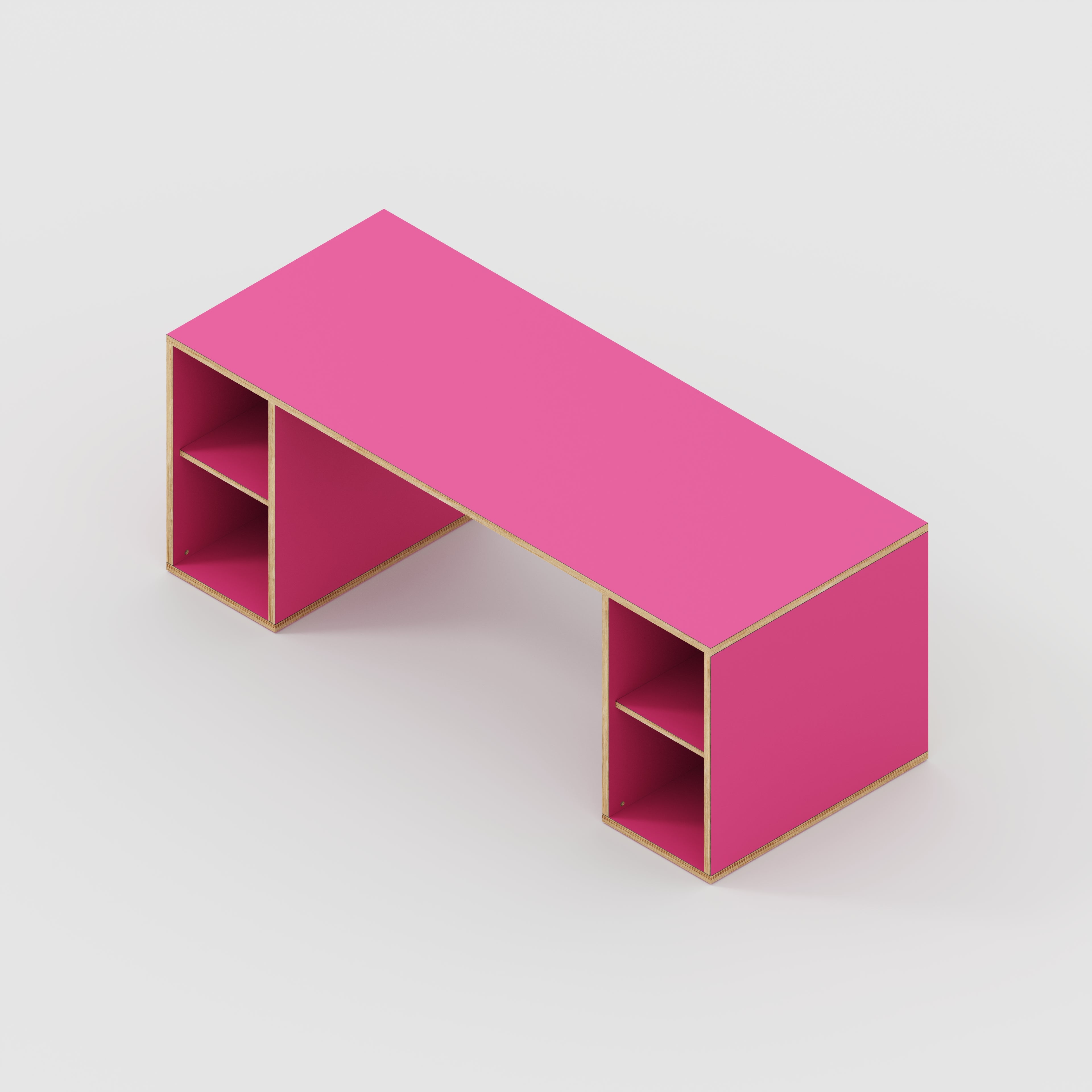 Plywood Desk with Storage Type 2 - Open Shelves - Formica Juicy Pink - 2000(w) x 800(d) x 750(h)