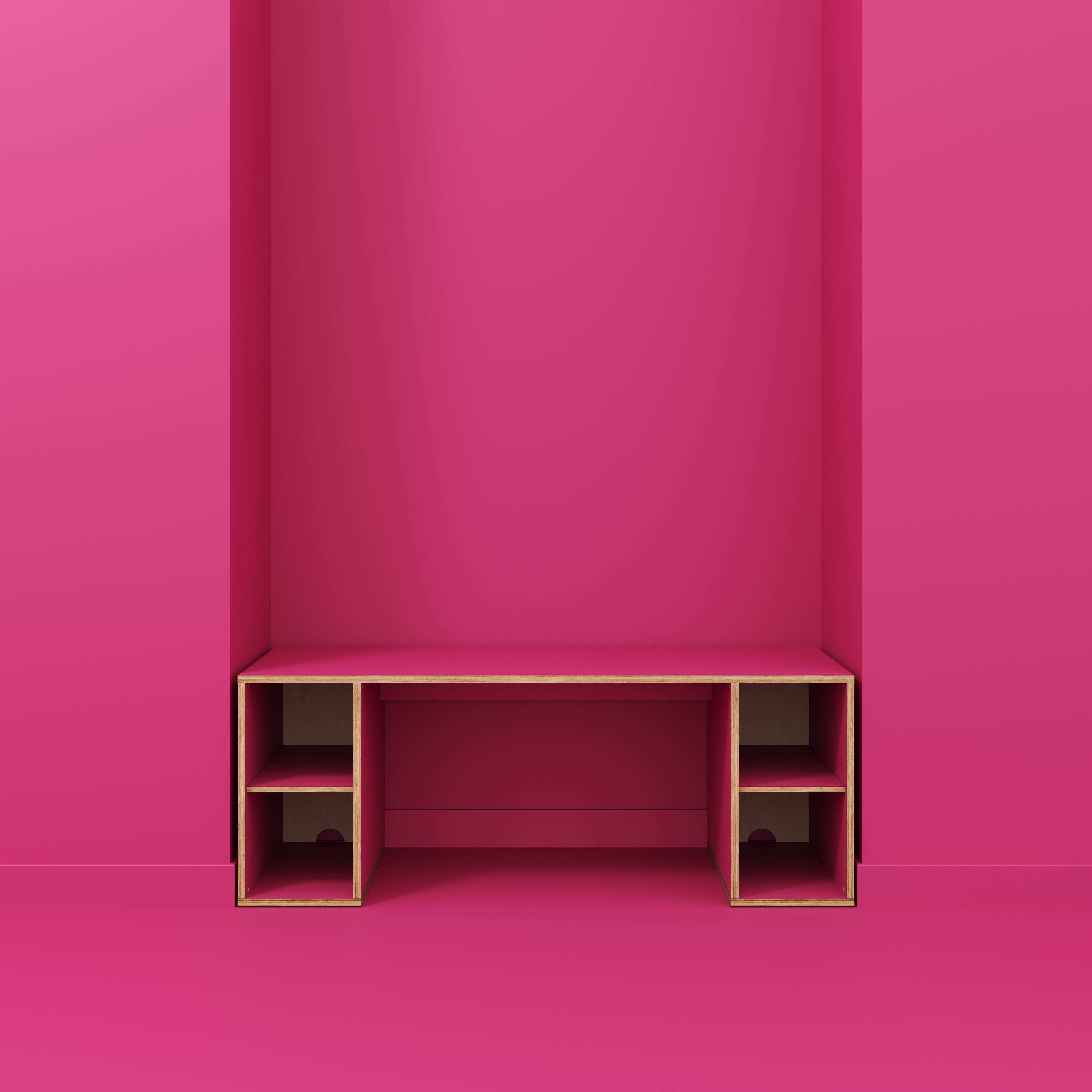 Plywood Desk with Storage Type 2 - Open Shelves - Formica Juicy Pink - 2000(w) x 800(d) x 750(h)