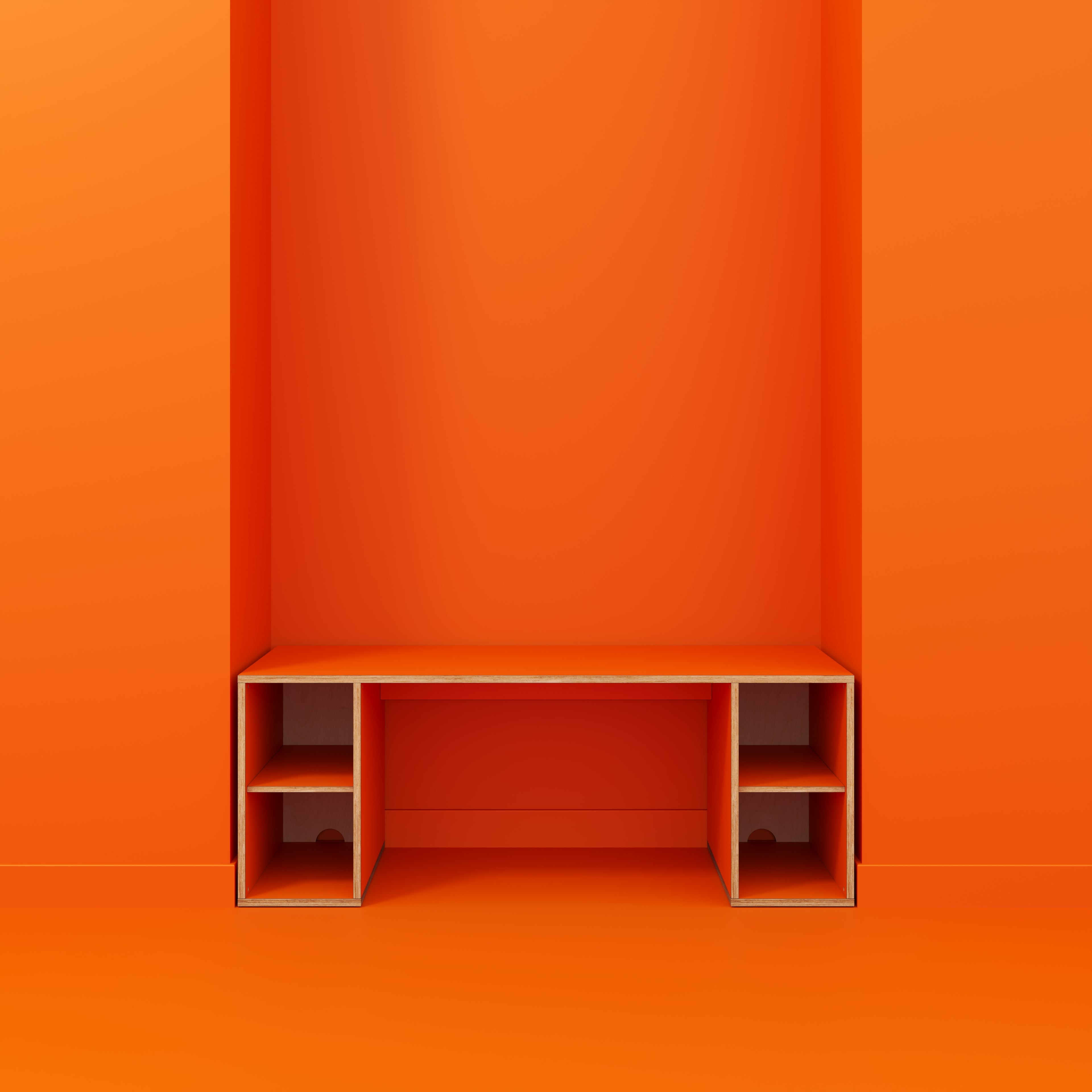 Plywood Desk with Storage Type 2 - Open Shelves - Formica Levante Orange - 2000(w) x 800(d) x 750(h)