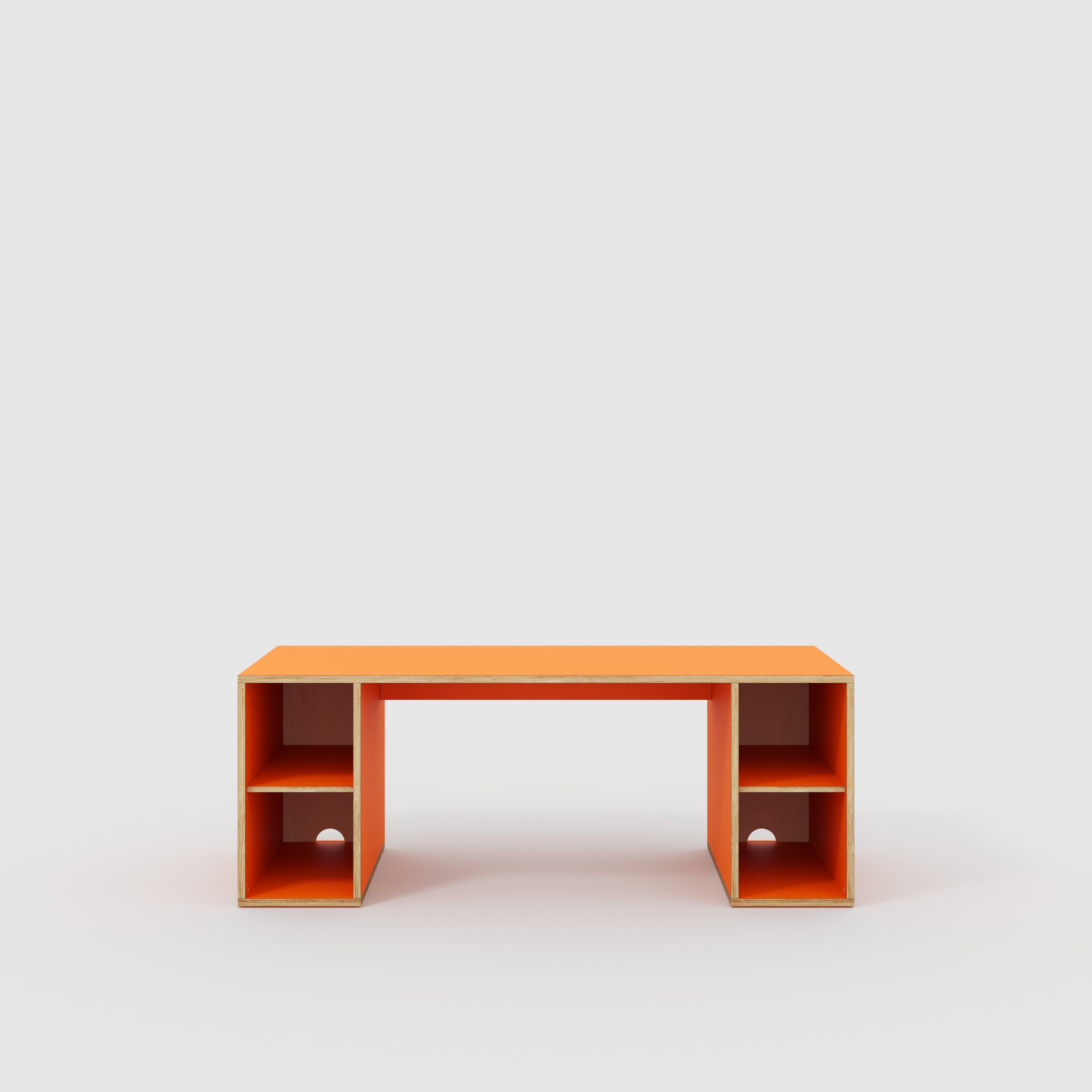 Plywood Desk with Storage Type 2 - Open Shelves - Formica Levante Orange - 2000(w) x 800(d) x 750(h)