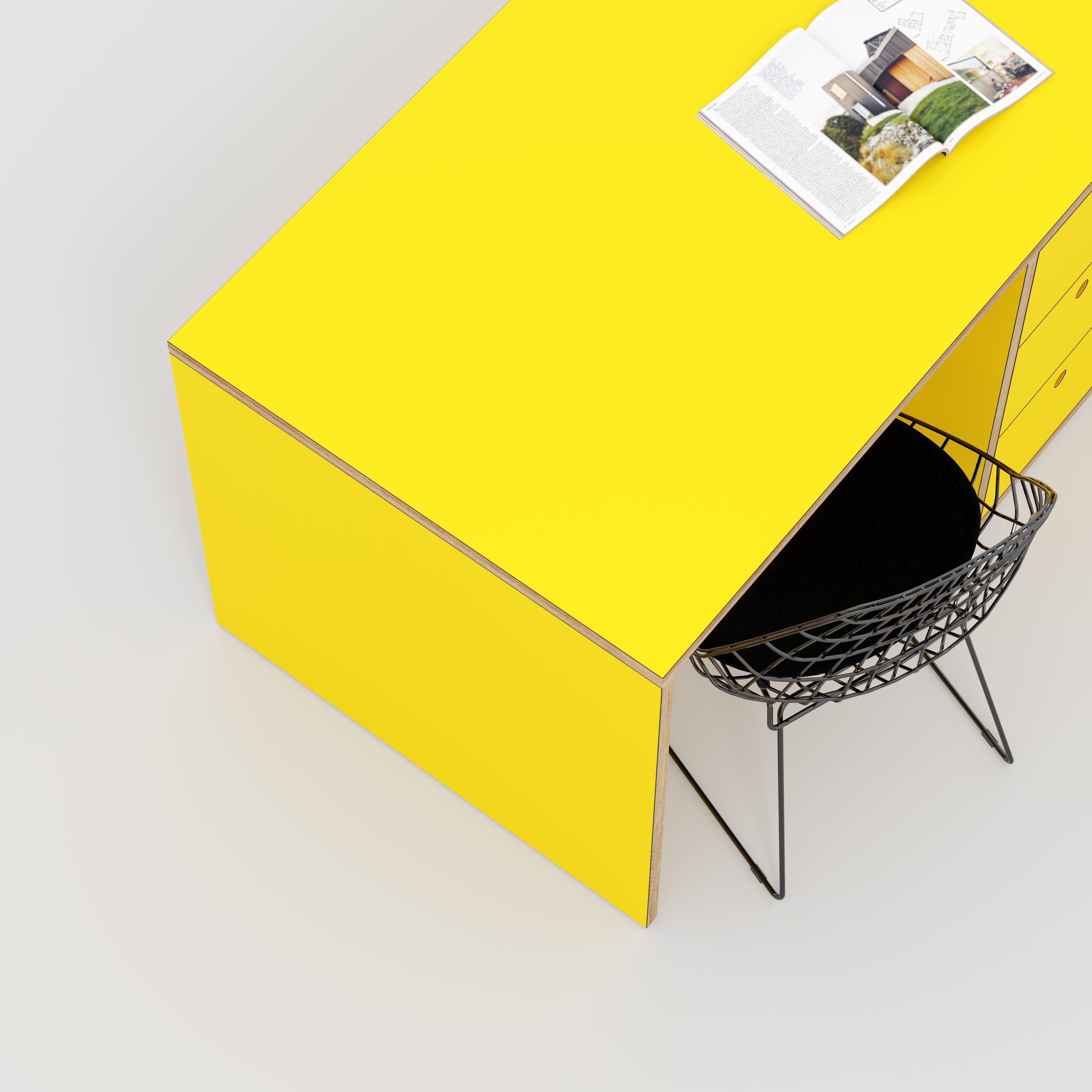 Plywood Desk with Storage Type 3 - Drawers - Formica Chrome Yellow - 2000(w) x 800(d) x 750(h)