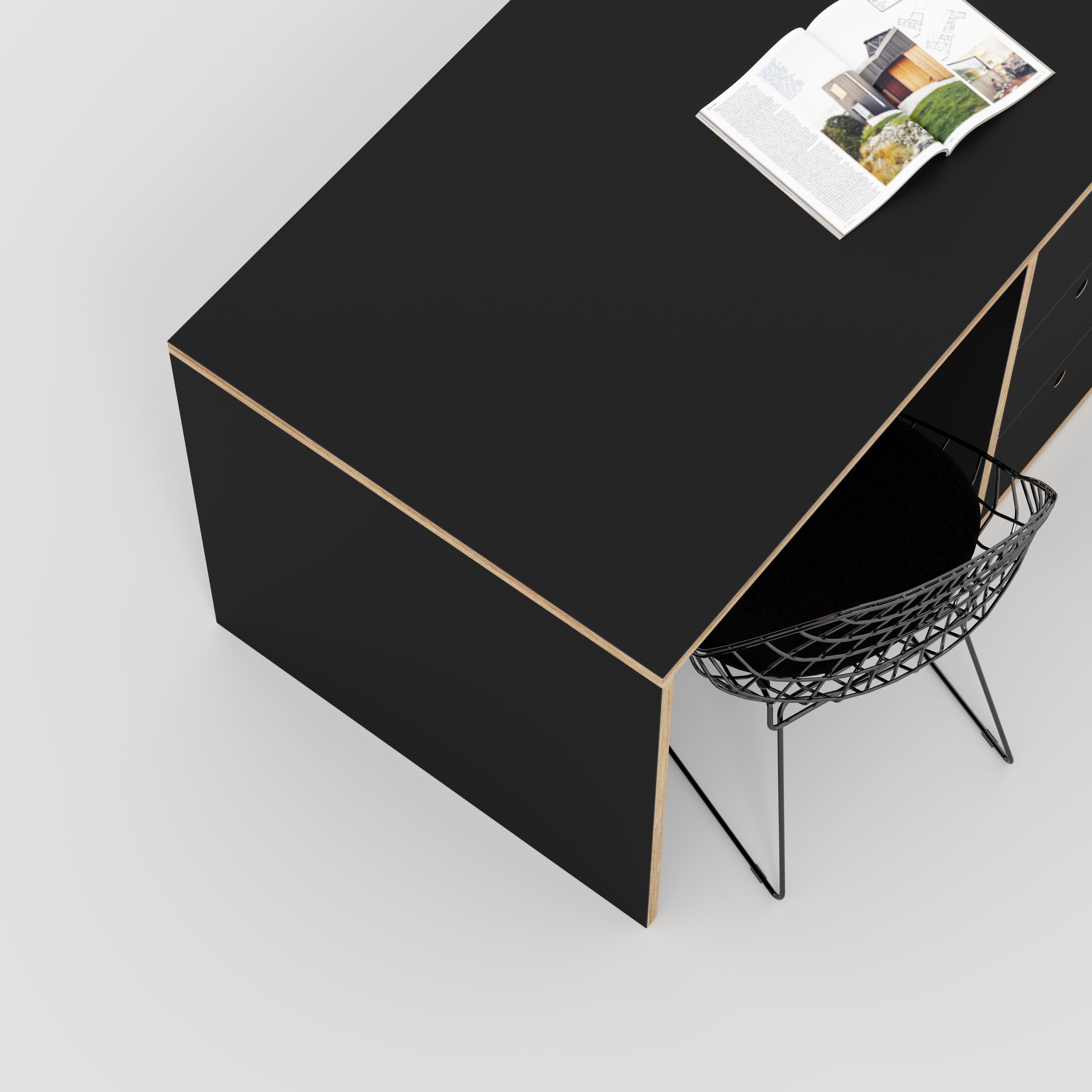 Plywood Desk with Storage Type 3 - Drawers - Formica Diamond Black - 2000(w) x 800(d) x 750(h)