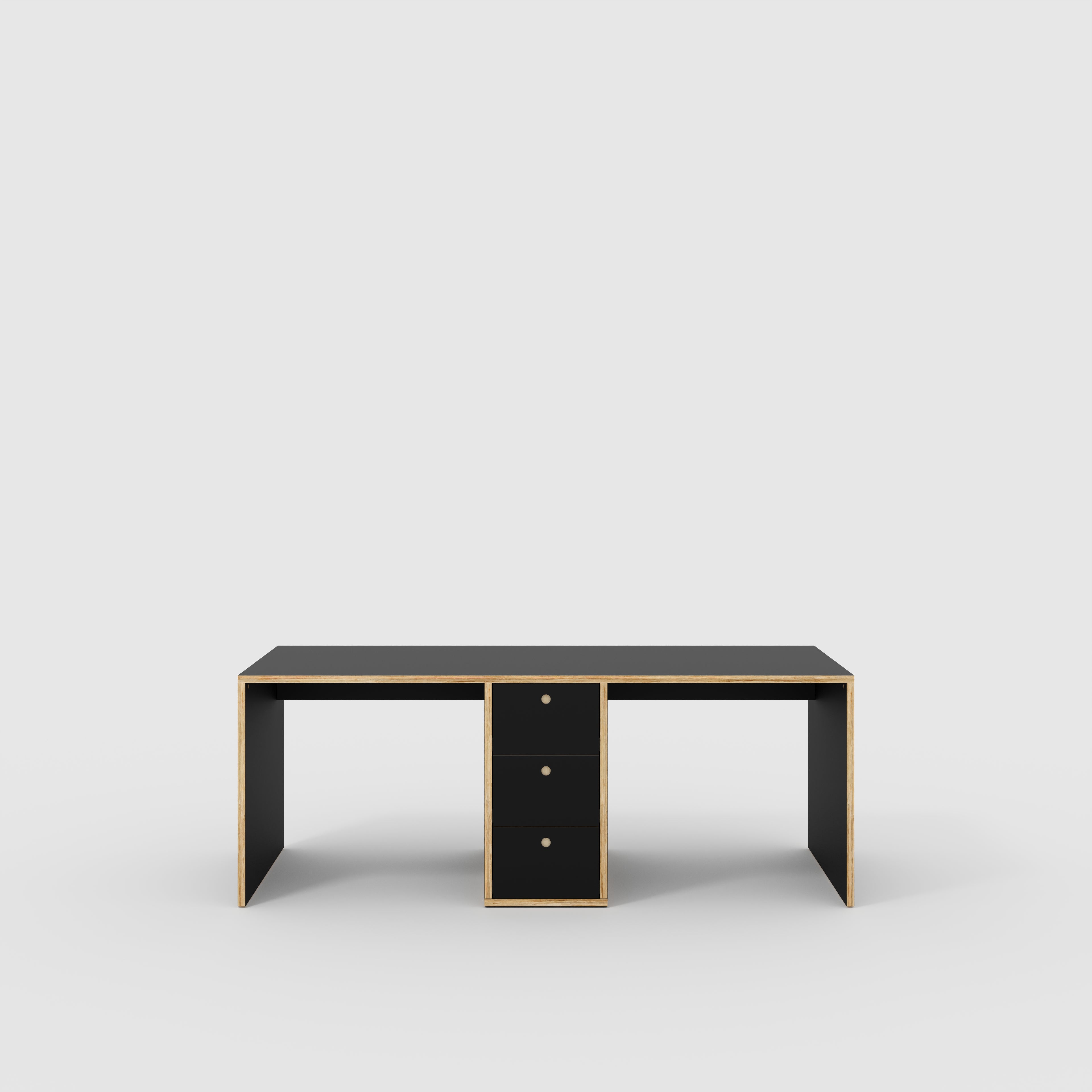 Plywood Desk with Storage Type 3 - Drawers - Formica Diamond Black - 2000(w) x 800(d) x 750(h)