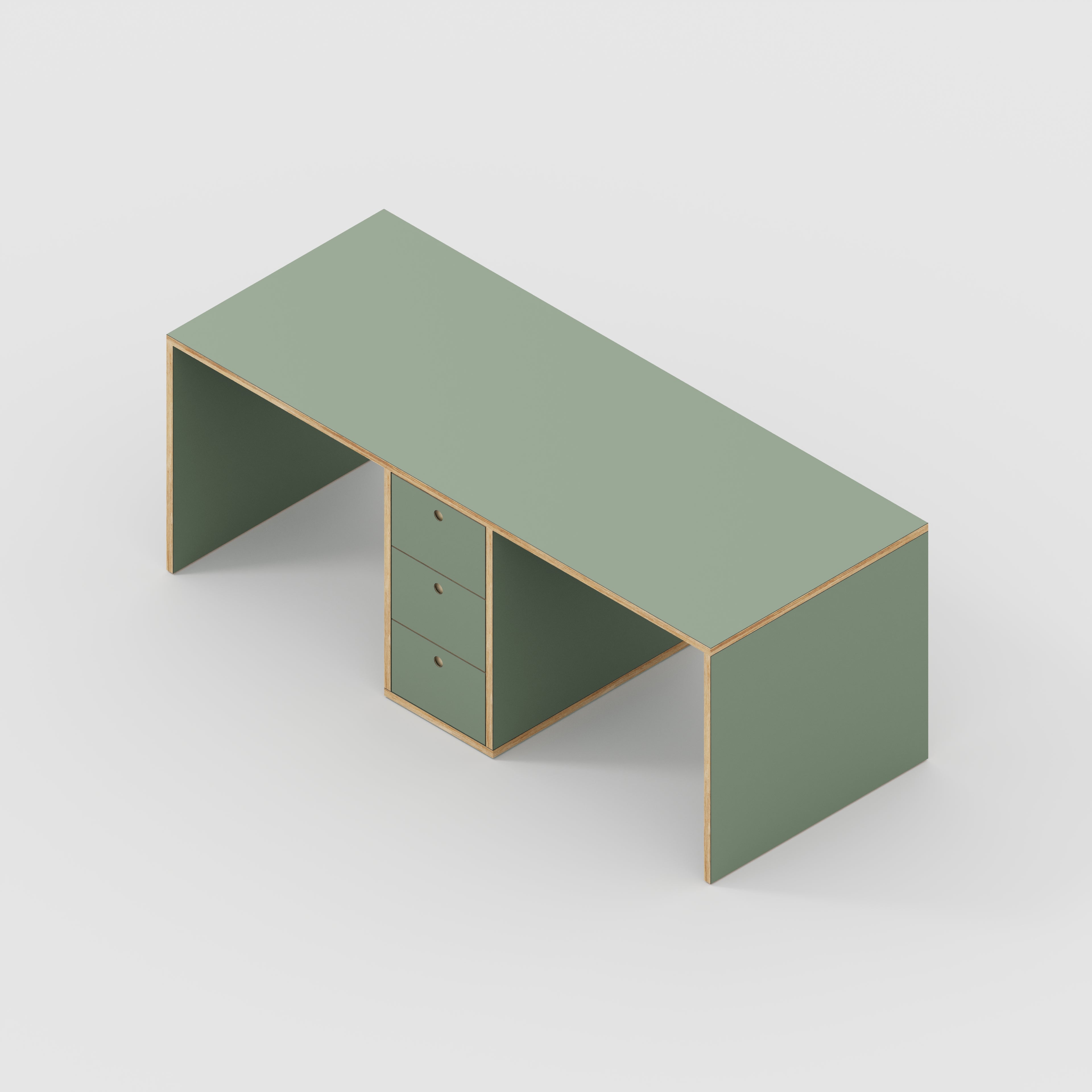 Plywood Desk with Storage Type 3 - Drawers - Formica Green Slate - 2000(w) x 800(d) x 750(h)