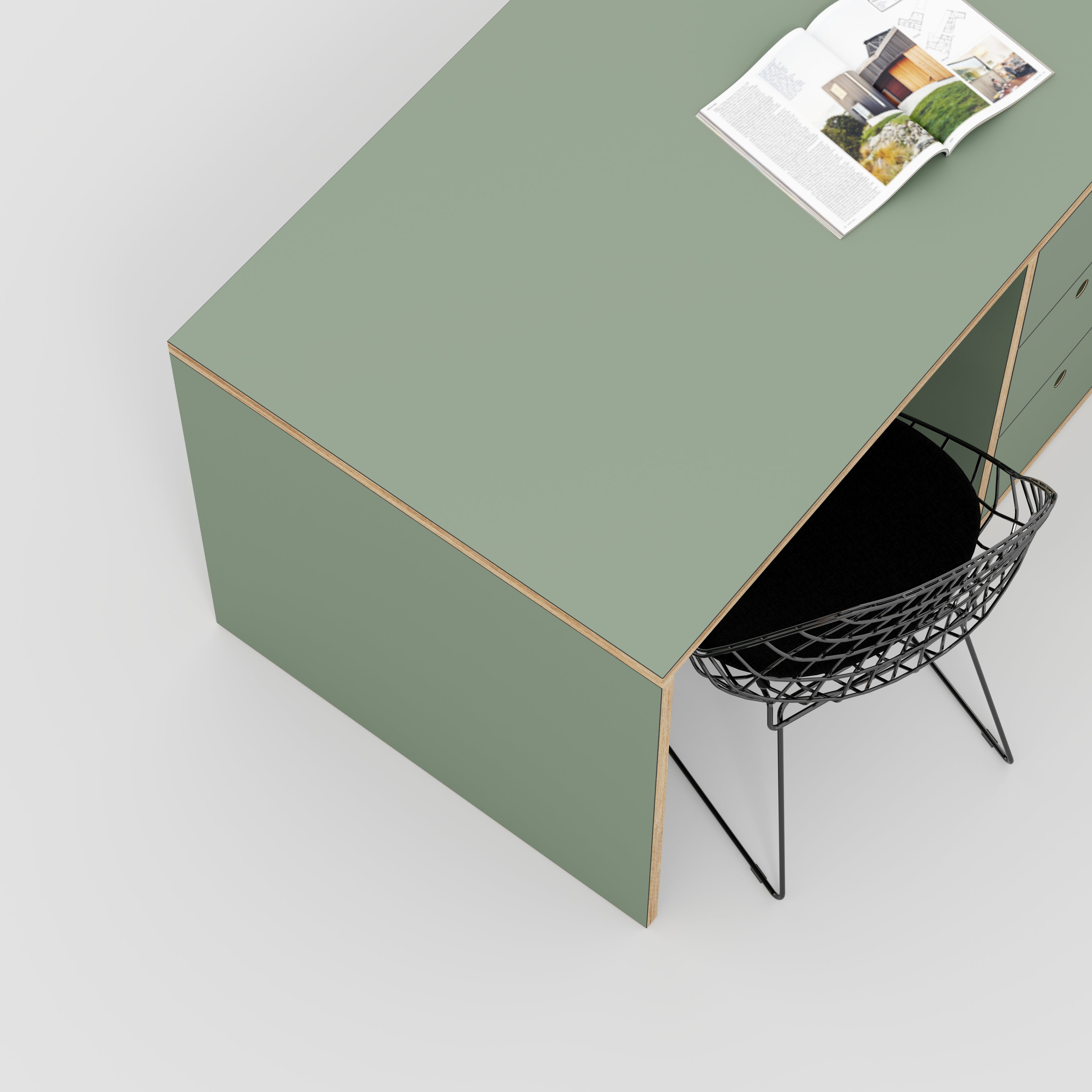 Plywood Desk with Storage Type 3 - Drawers - Formica Green Slate - 2000(w) x 800(d) x 750(h)