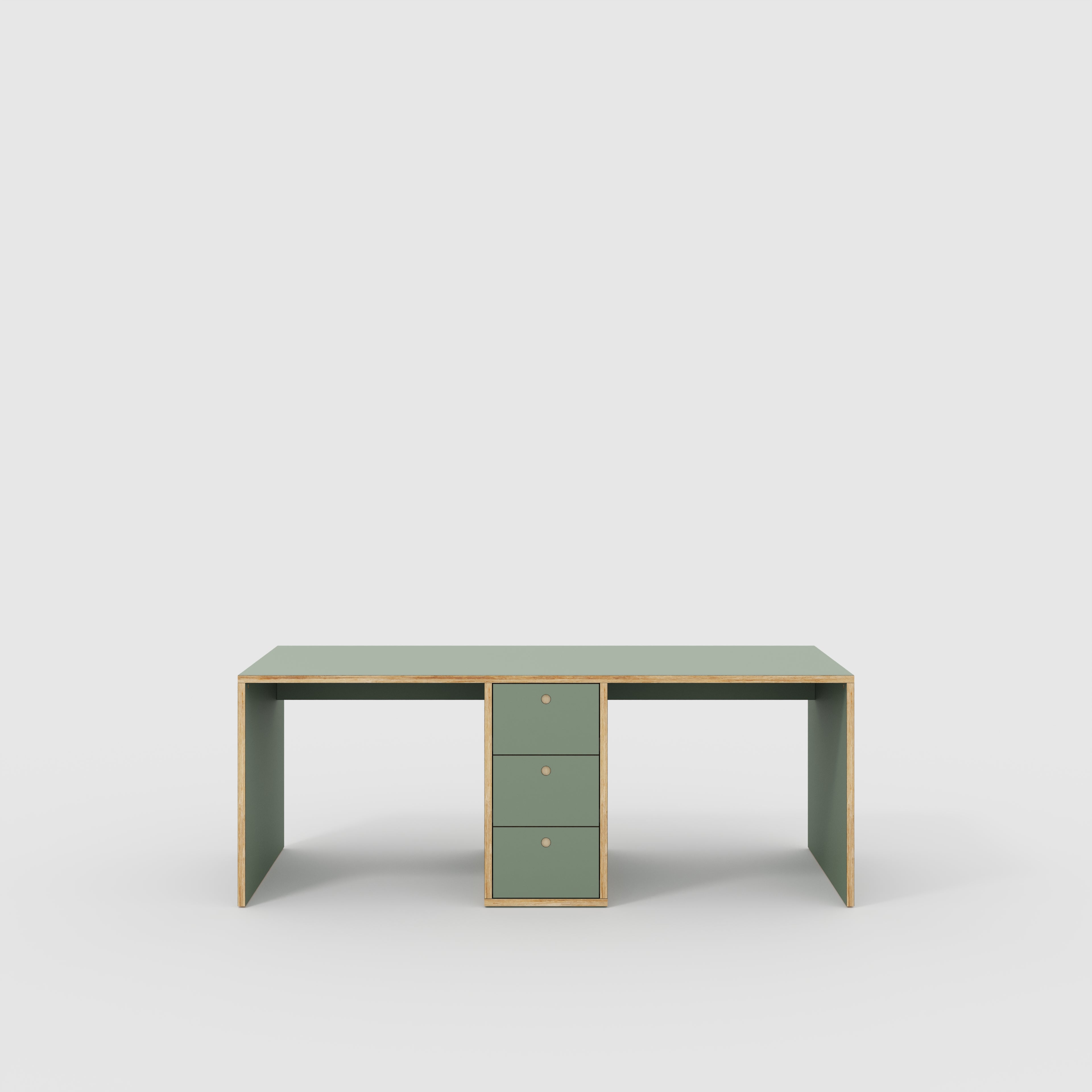 Plywood Desk with Storage Type 3 - Drawers - Formica Green Slate - 2000(w) x 800(d) x 750(h)