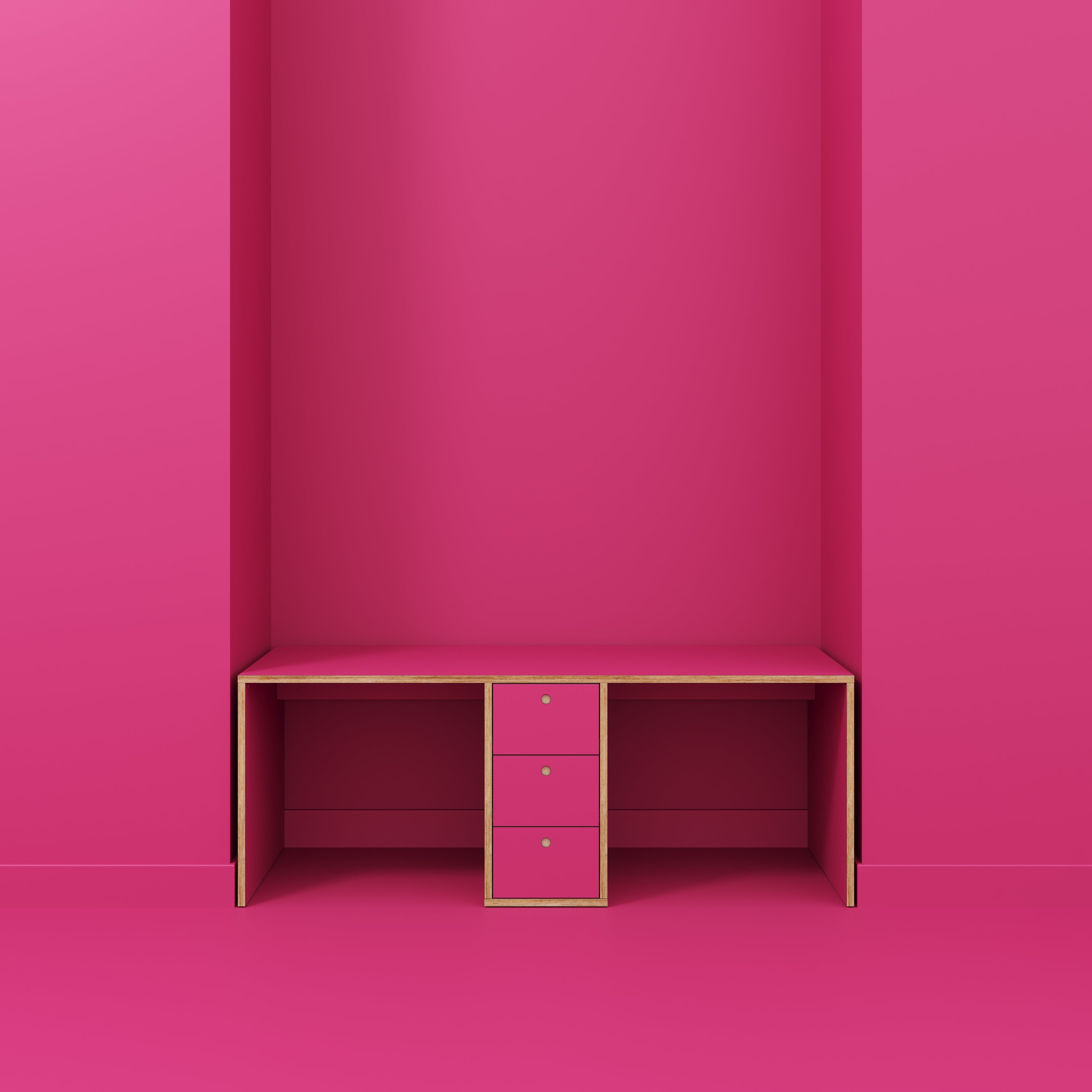 Plywood Desk with Storage Type 3 - Drawers - Formica Juicy Pink - 2000(w) x 800(d) x 750(h)