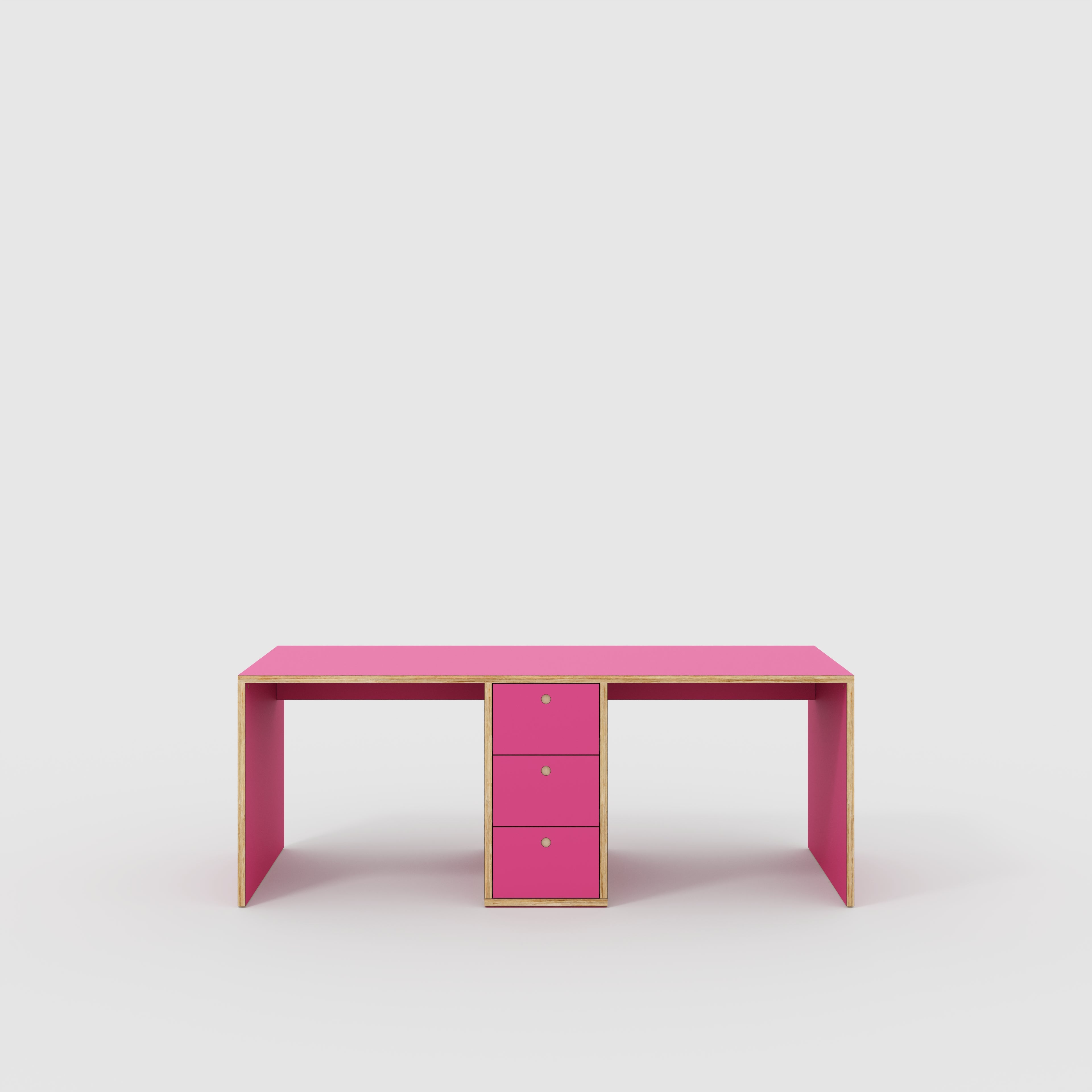 Plywood Desk with Storage Type 3 - Drawers - Formica Juicy Pink - 2000(w) x 800(d) x 750(h)