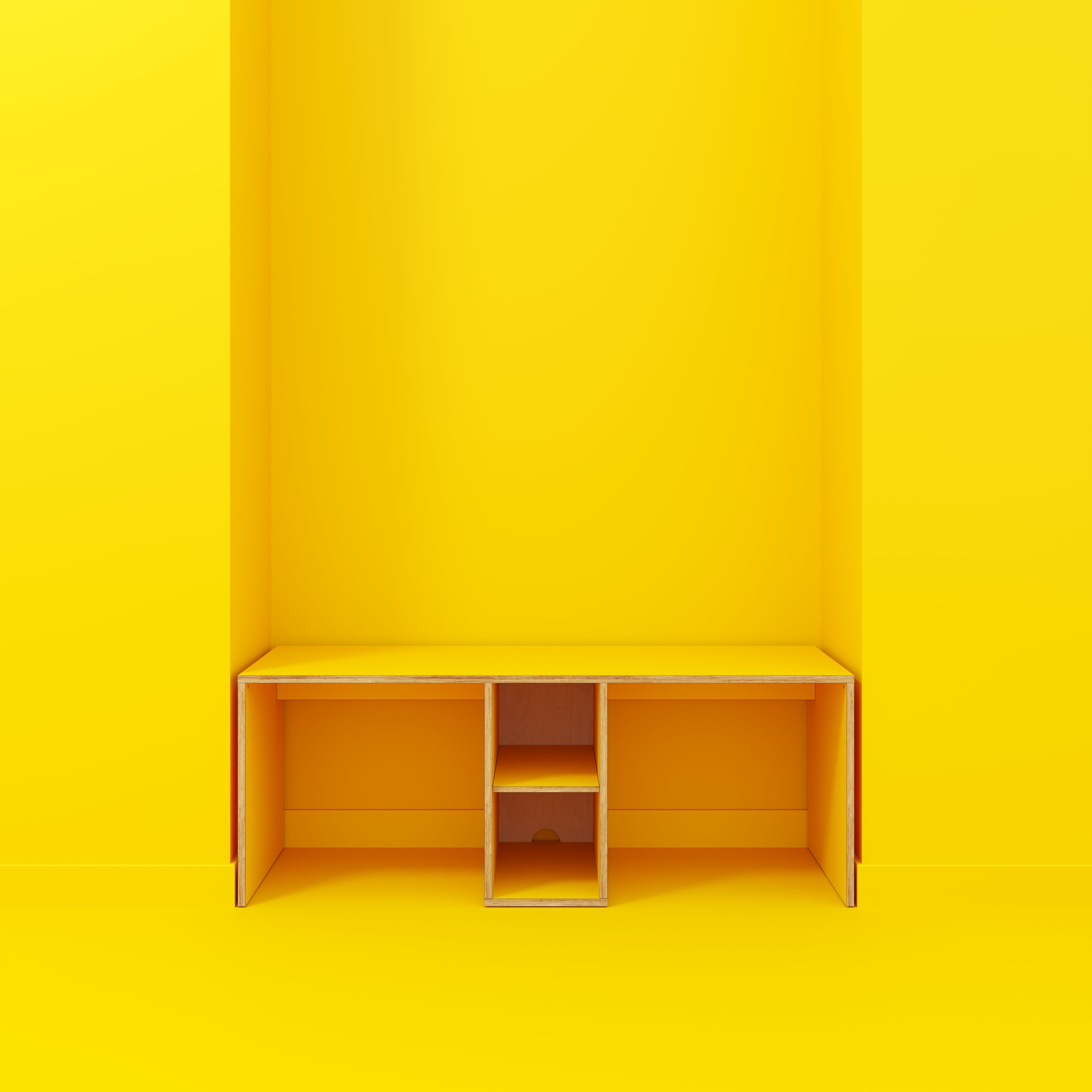 Plywood Desk with Storage Type 3 - Shelf - Formica Chrome Yellow - 2000(w) x 800(d) x 750(h)