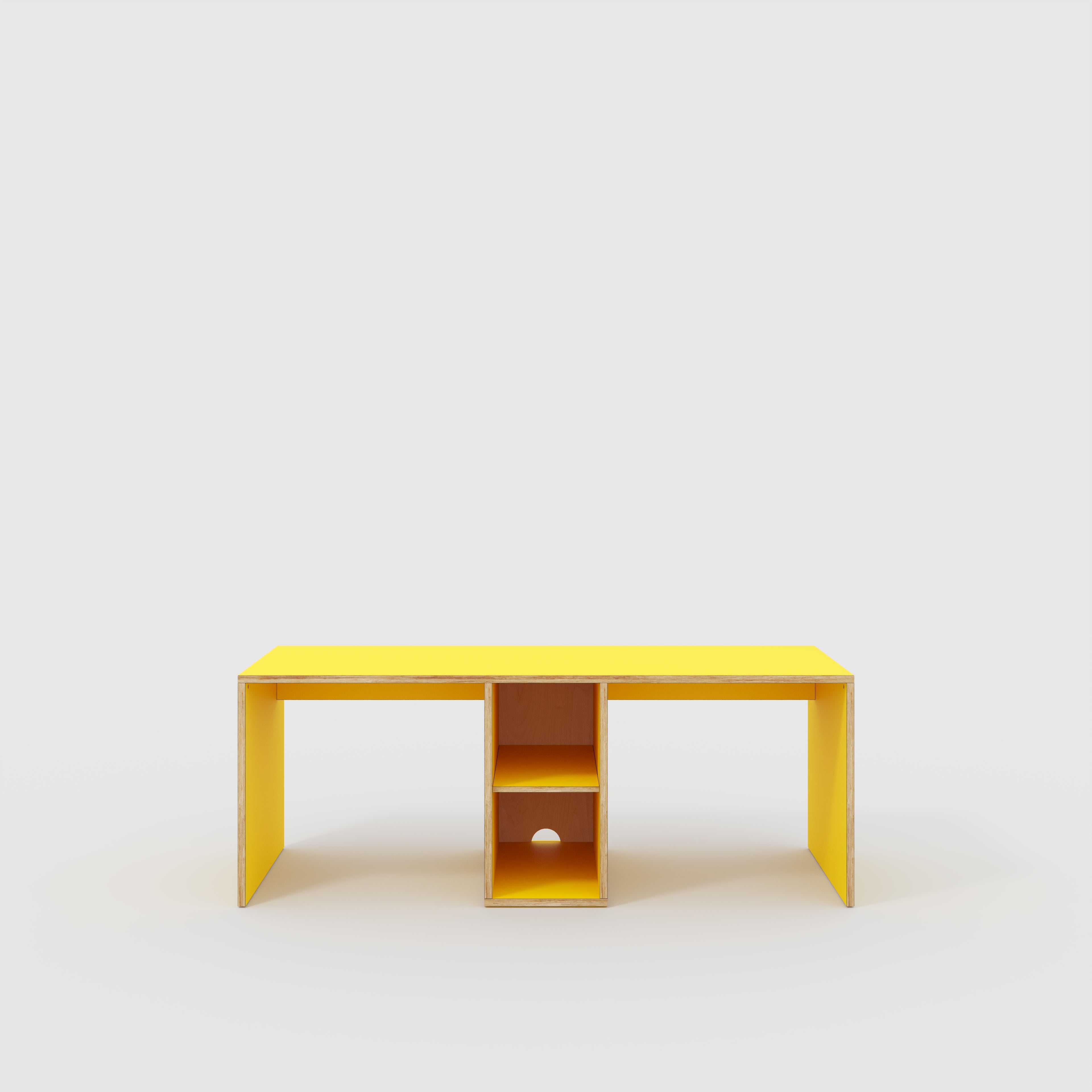 Plywood Desk with Storage Type 3 - Shelf - Formica Chrome Yellow - 2000(w) x 800(d) x 750(h)