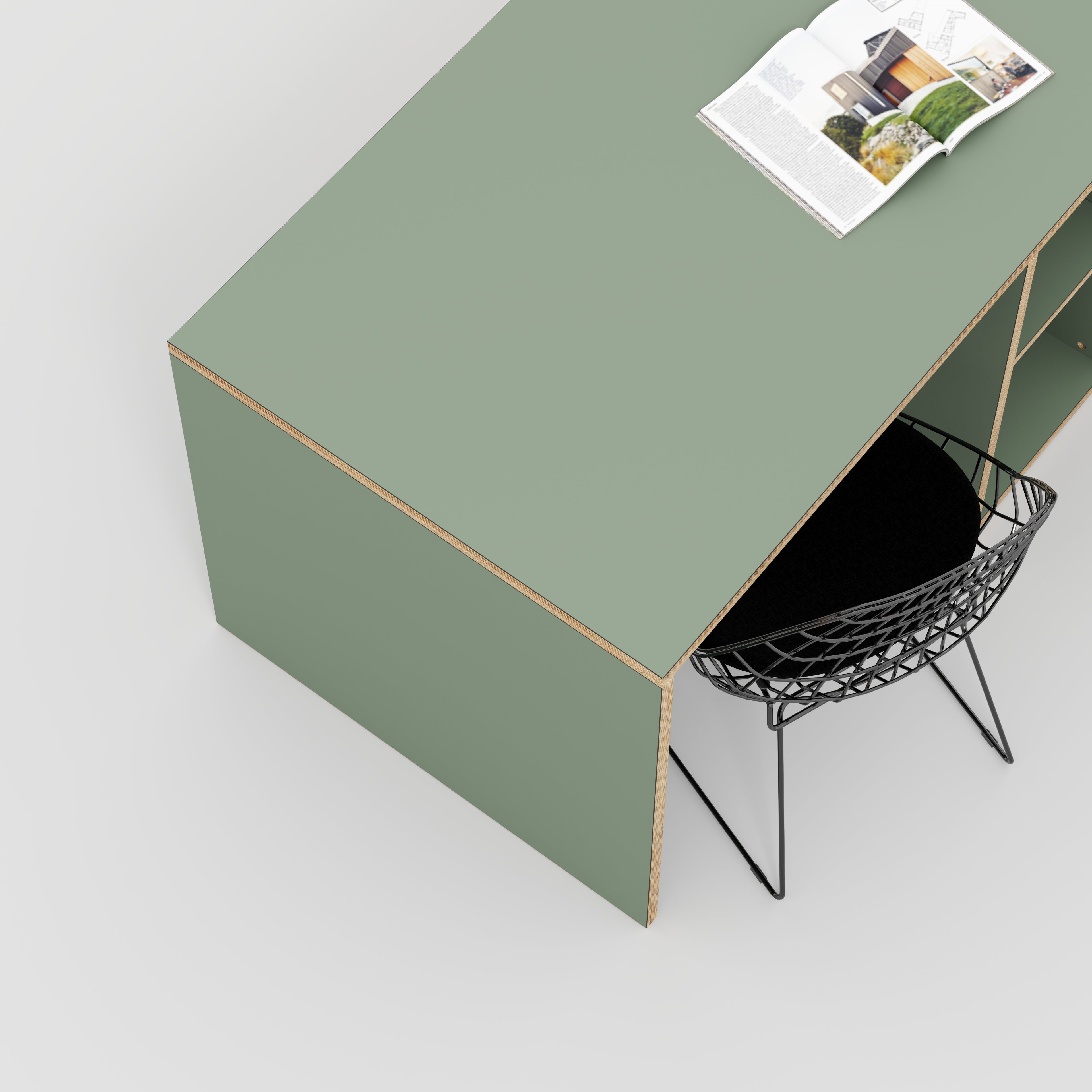 Plywood Desk with Storage Type 3 - Shelf - Formica Green Slate - 2000(w) x 800(d) x 750(h)