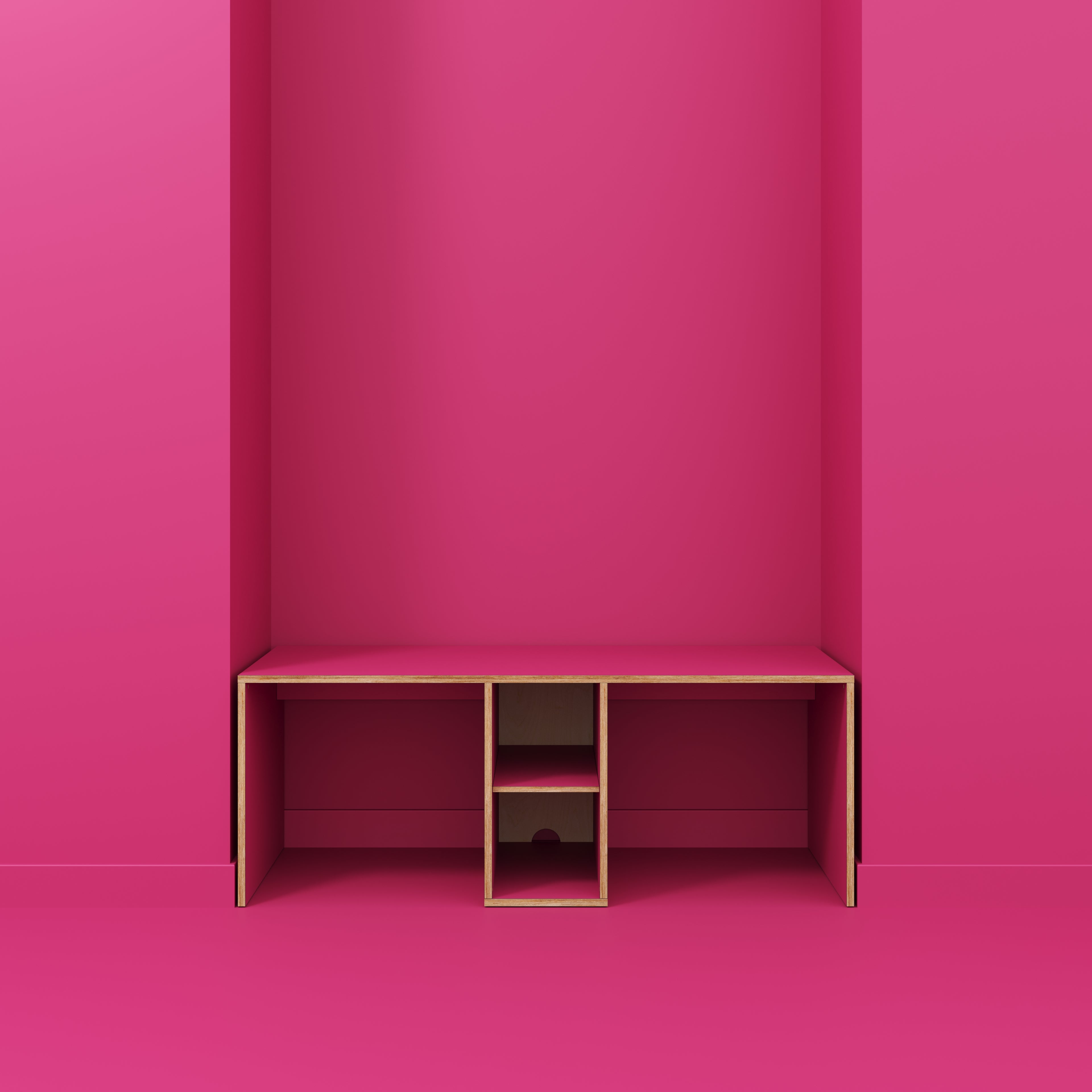 Plywood Desk with Storage Type 3 - Shelf - Formica Juicy Pink - 2000(w) x 800(d) x 750(h)