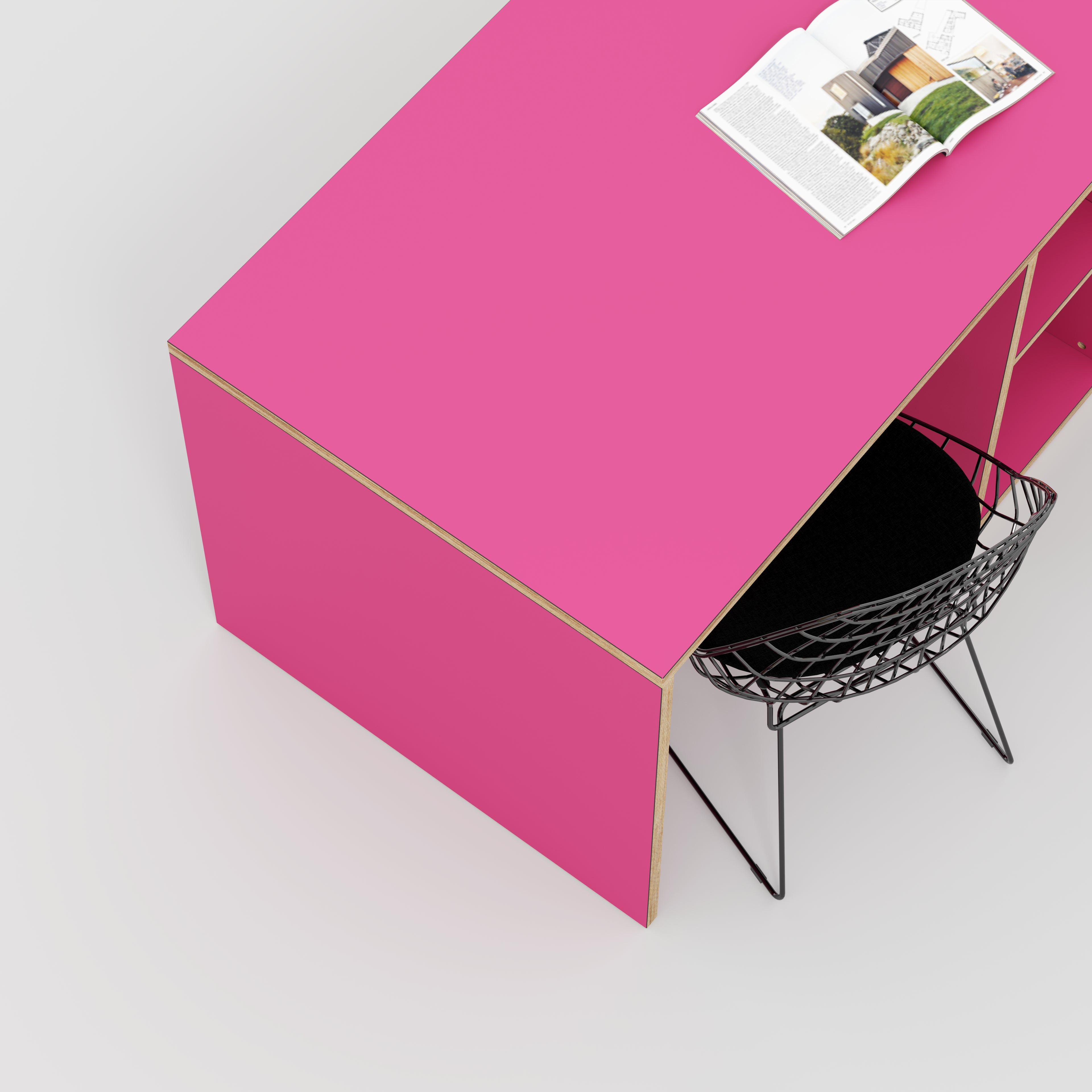 Plywood Desk with Storage Type 3 - Shelf - Formica Juicy Pink - 2000(w) x 800(d) x 750(h)