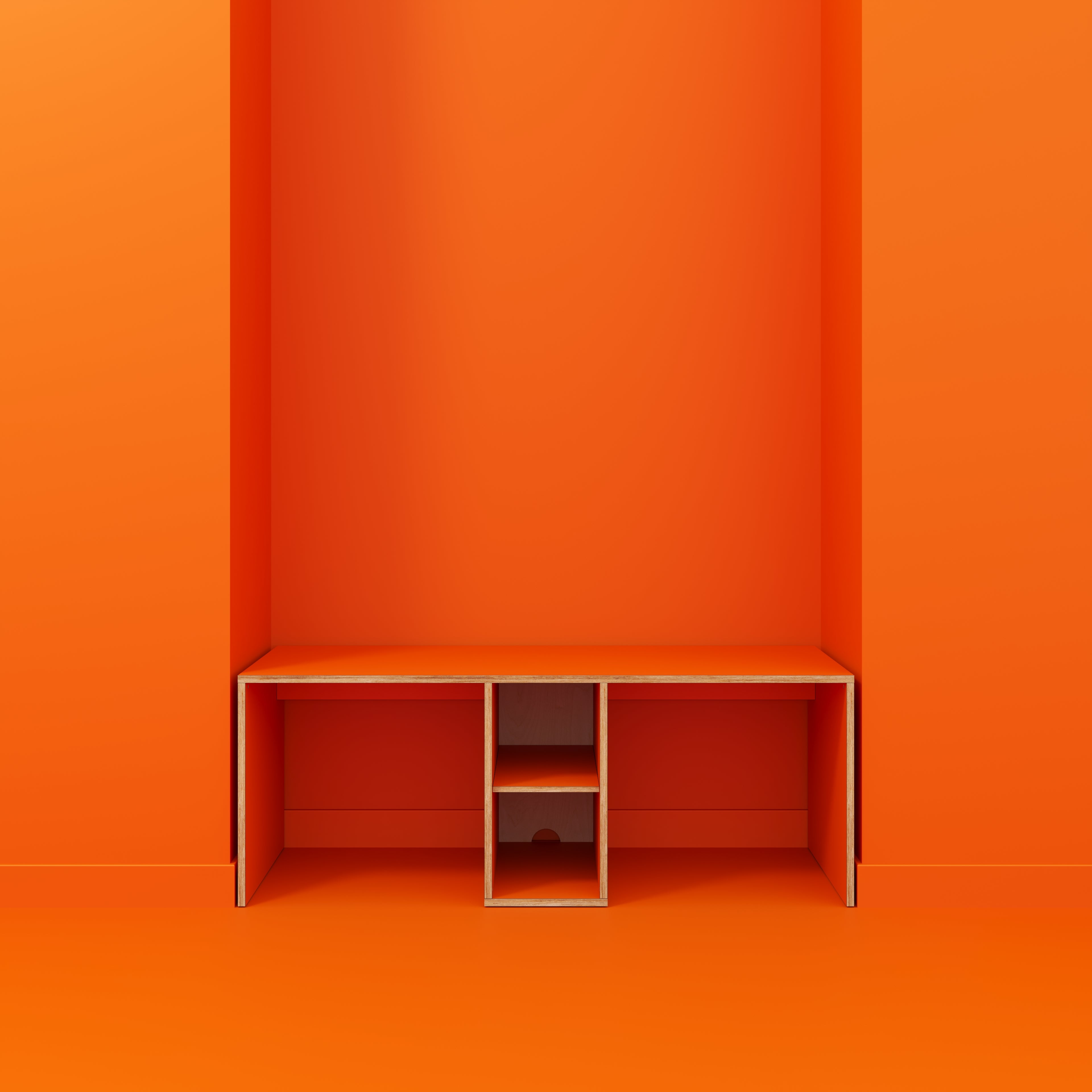 Plywood Desk with Storage Type 3 - Shelf - Formica Levante Orange - 2000(w) x 800(d) x 750(h)