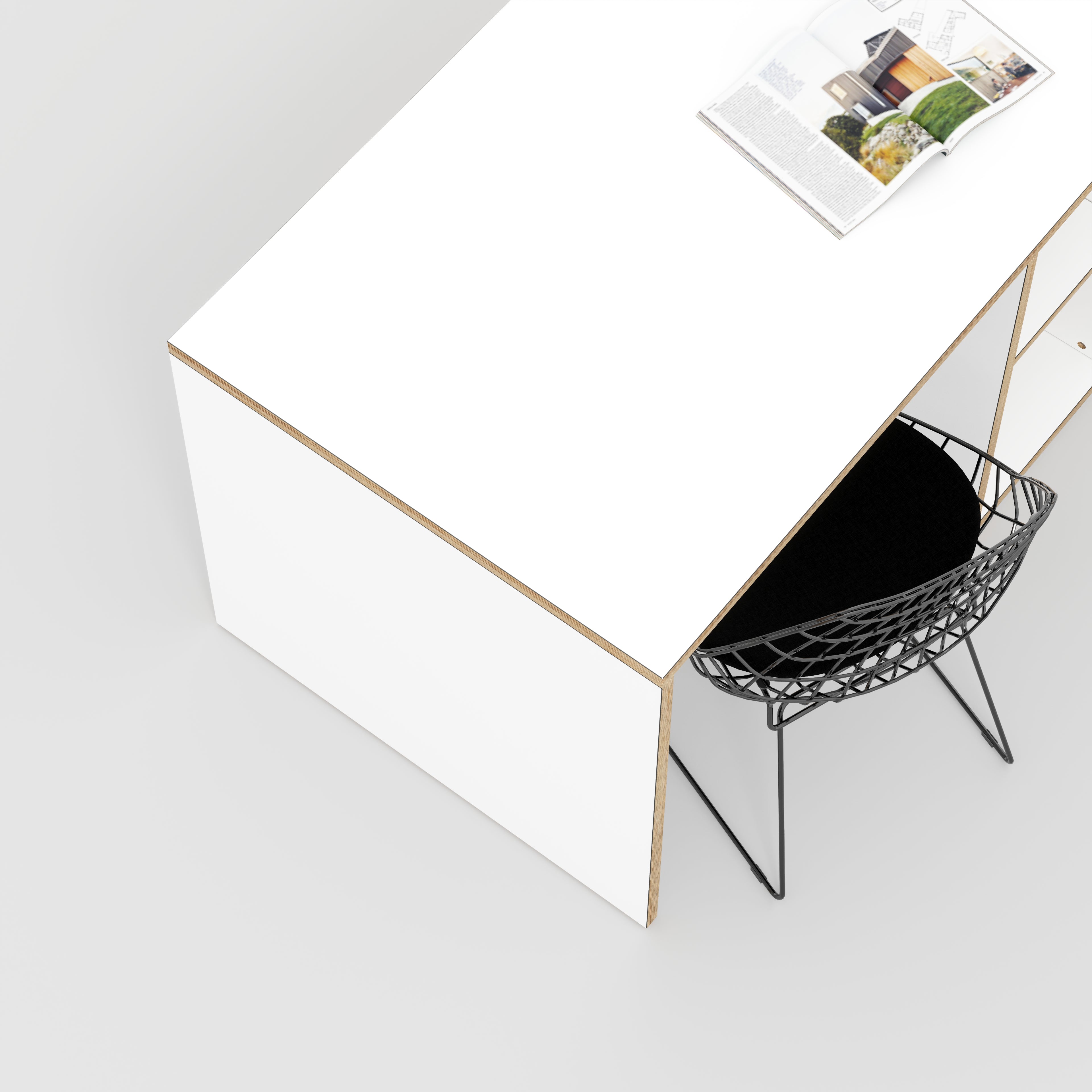 Plywood Desk with Storage Type 3 - Shelf - Formica White - 2000(w) x 800(d) x 750(h)