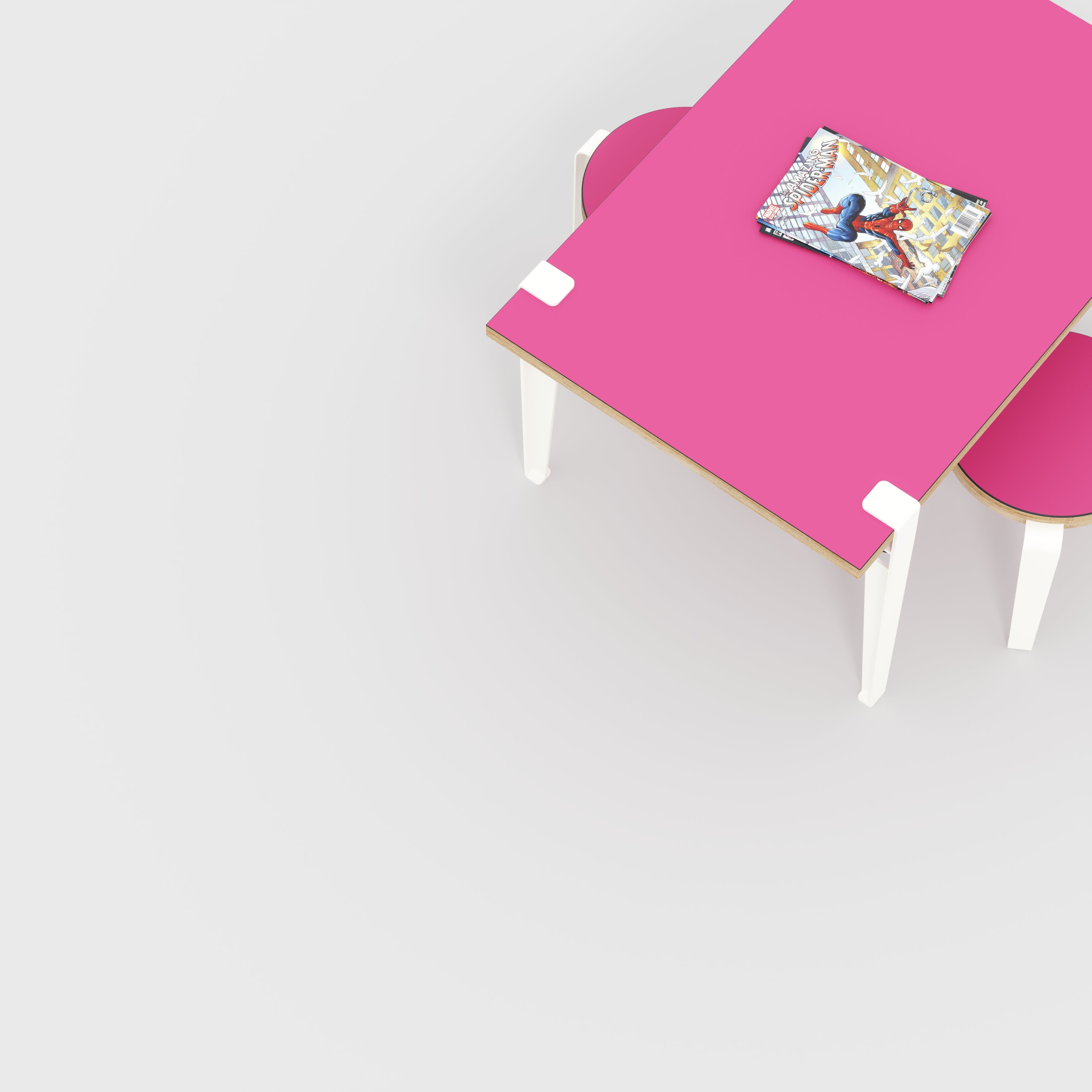 Plywood Kids Table with Cloud White Tiptoe Legs - Formica Juicy Pink - 800(w) x 600(d) x 500(h)