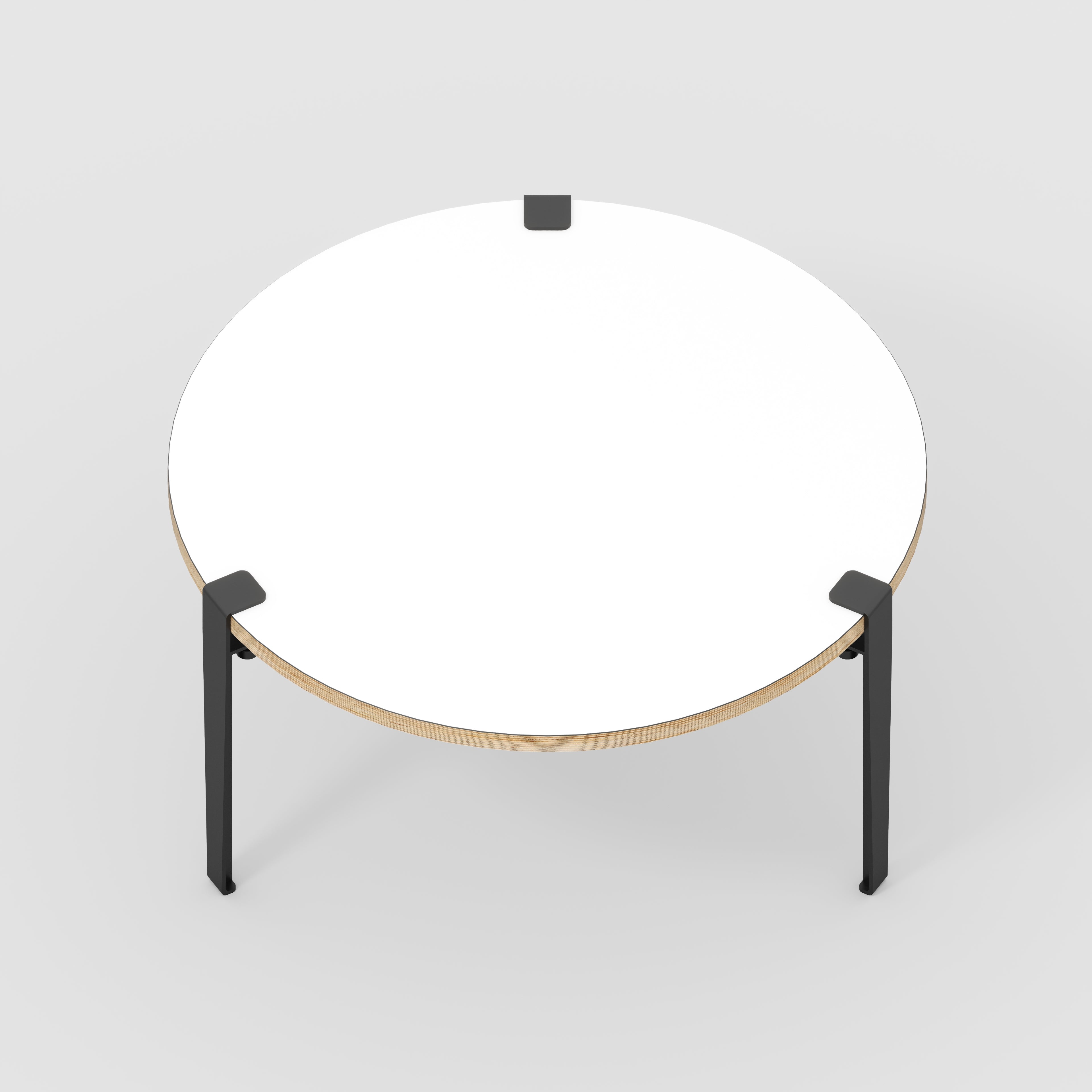 Plywood Round Coffee Table with Black Tiptoe Legs - Formica White - 800(dia) x 430(h)