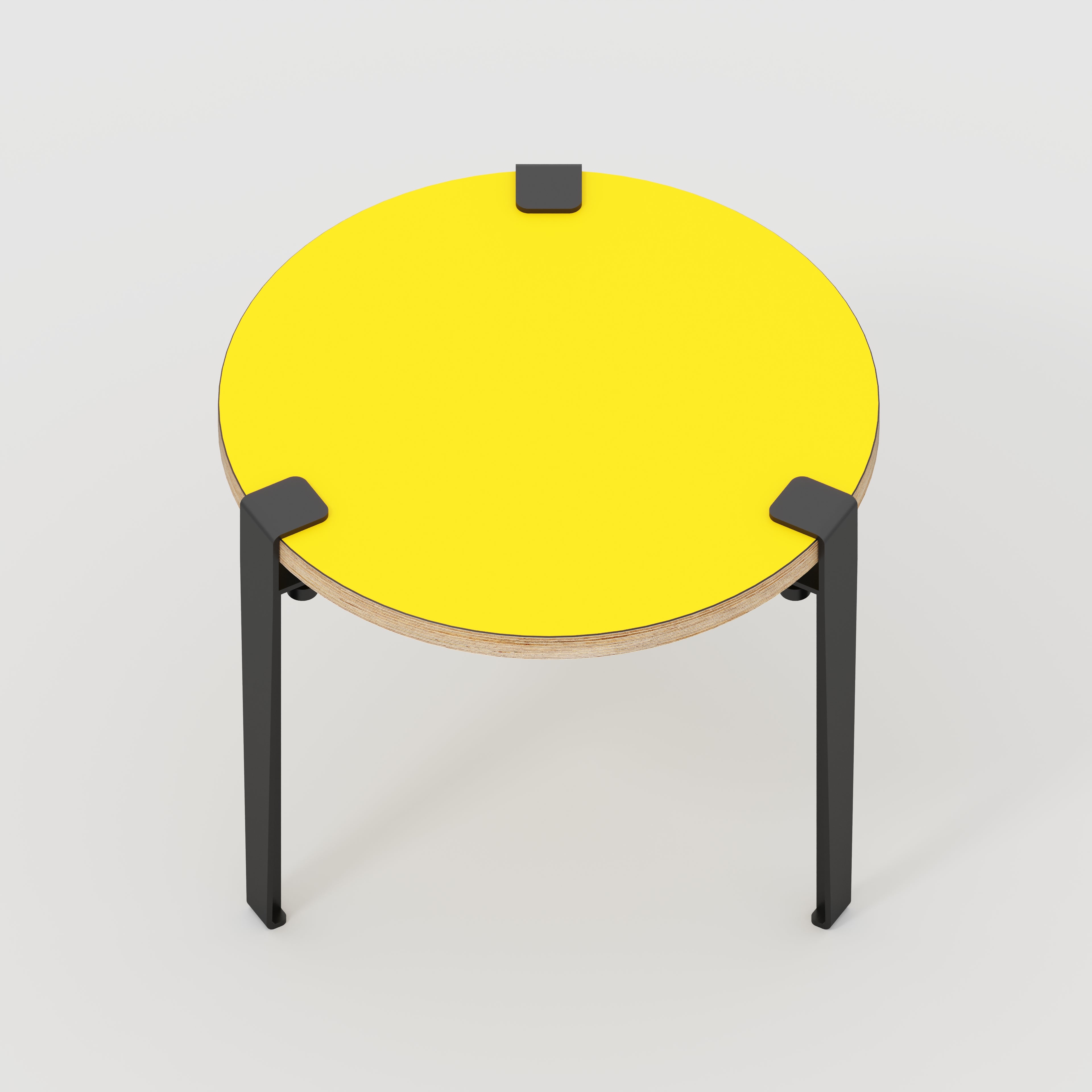 Plywood Round Side Table with Black Tiptoe Legs - Formica Chrome Yellow - 500(dia) x 430(h)