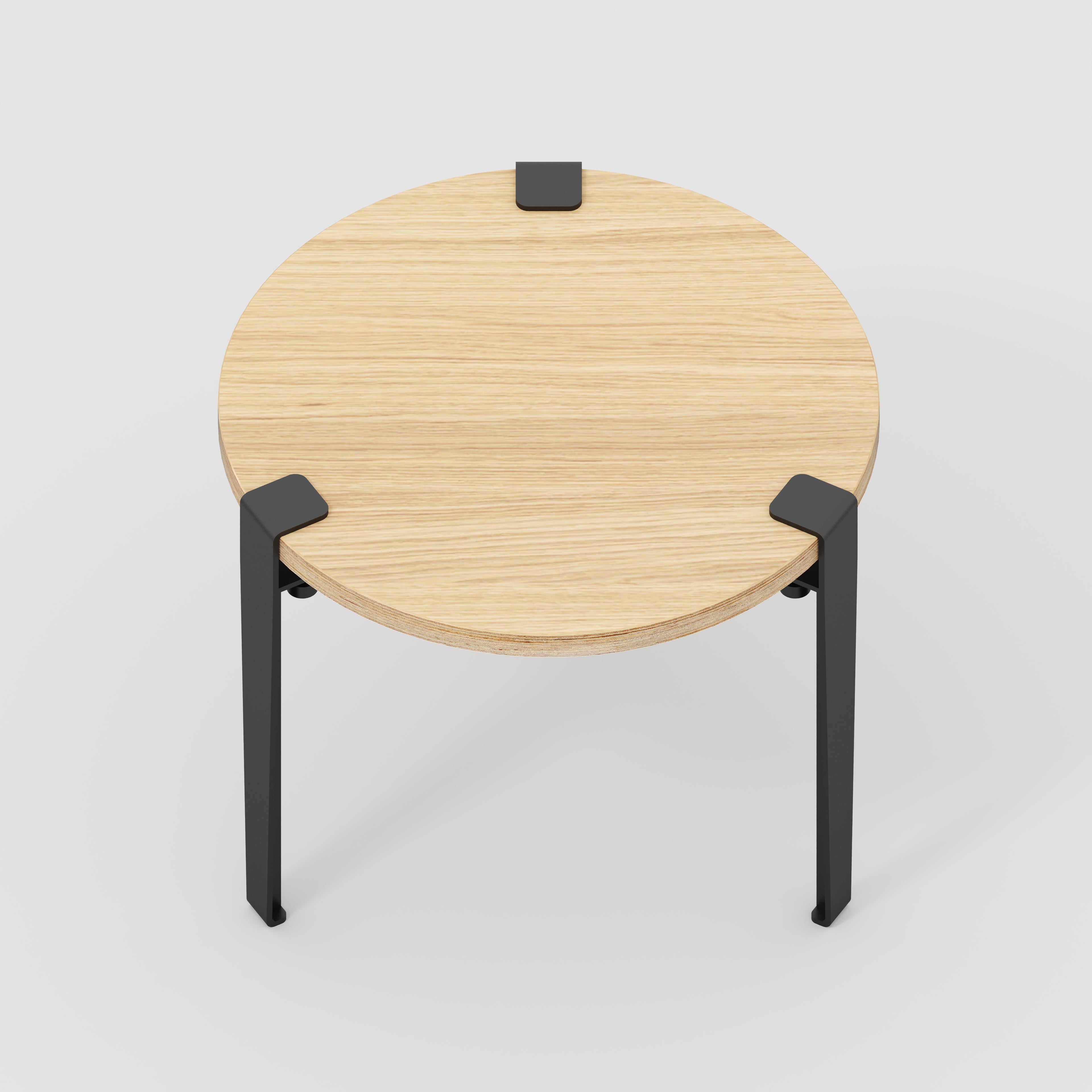 Plywood Round Side Table with Black Tiptoe Legs - Plywood Oak - 500(dia) x 430(h)